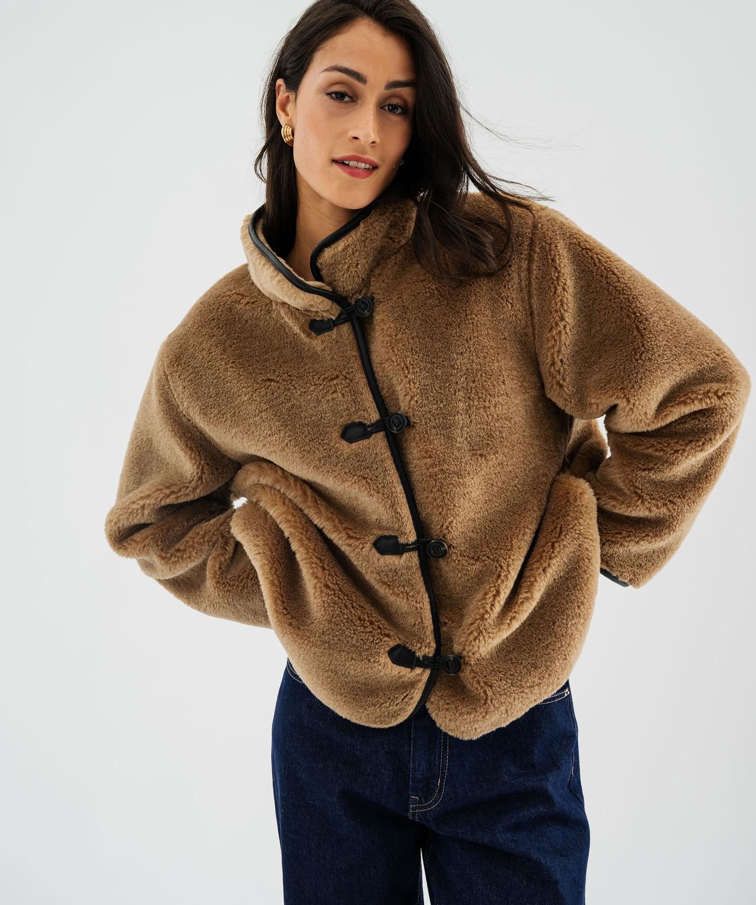 blouson en fourrure imitation femme brun vestes
