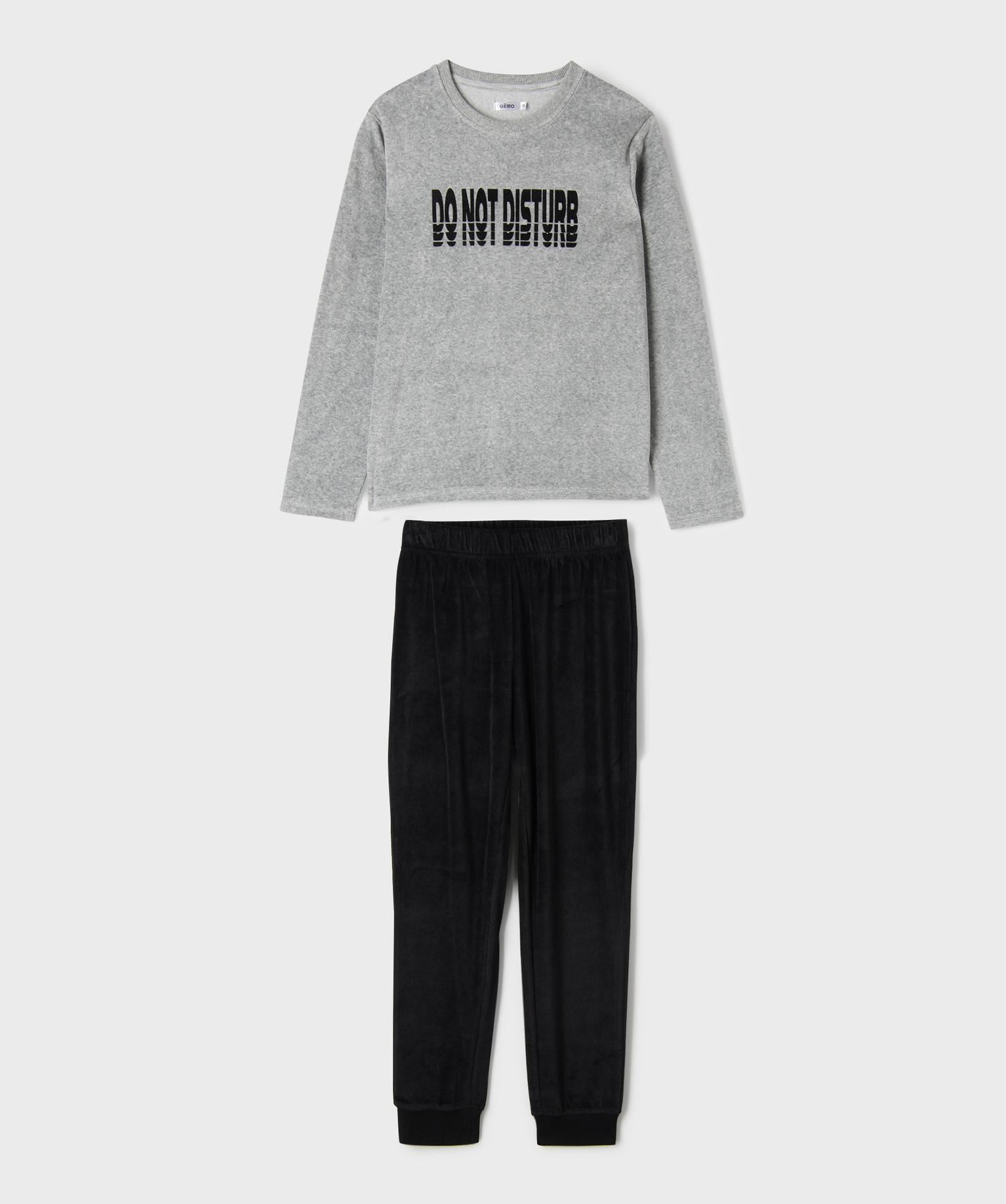 pyjama en velours bicolore avec inscription garcon gris standard