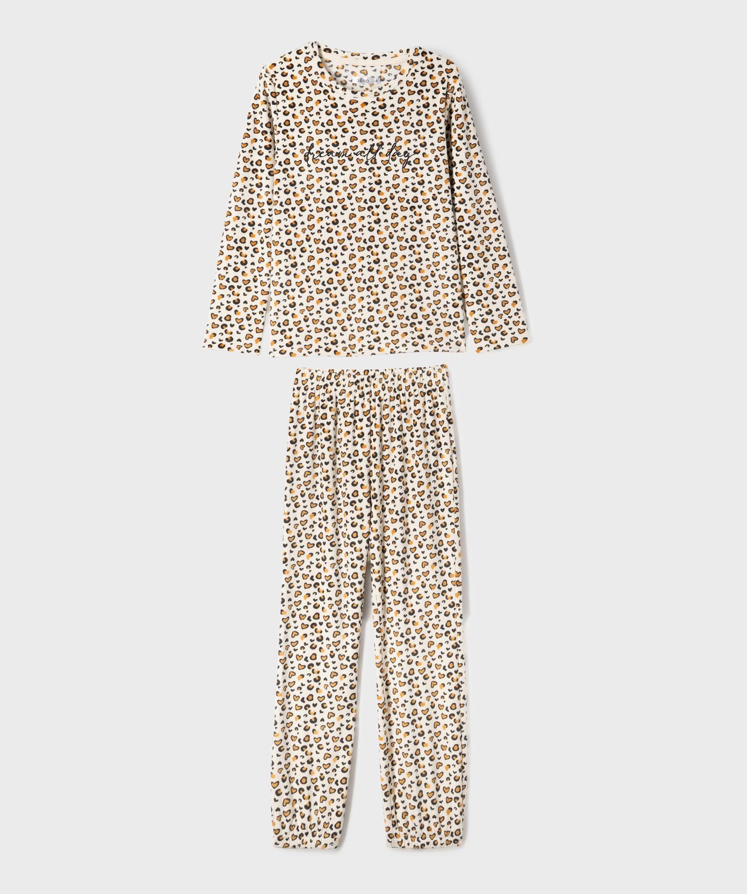 pyjama en velours duveteux imprime leopard fille beige