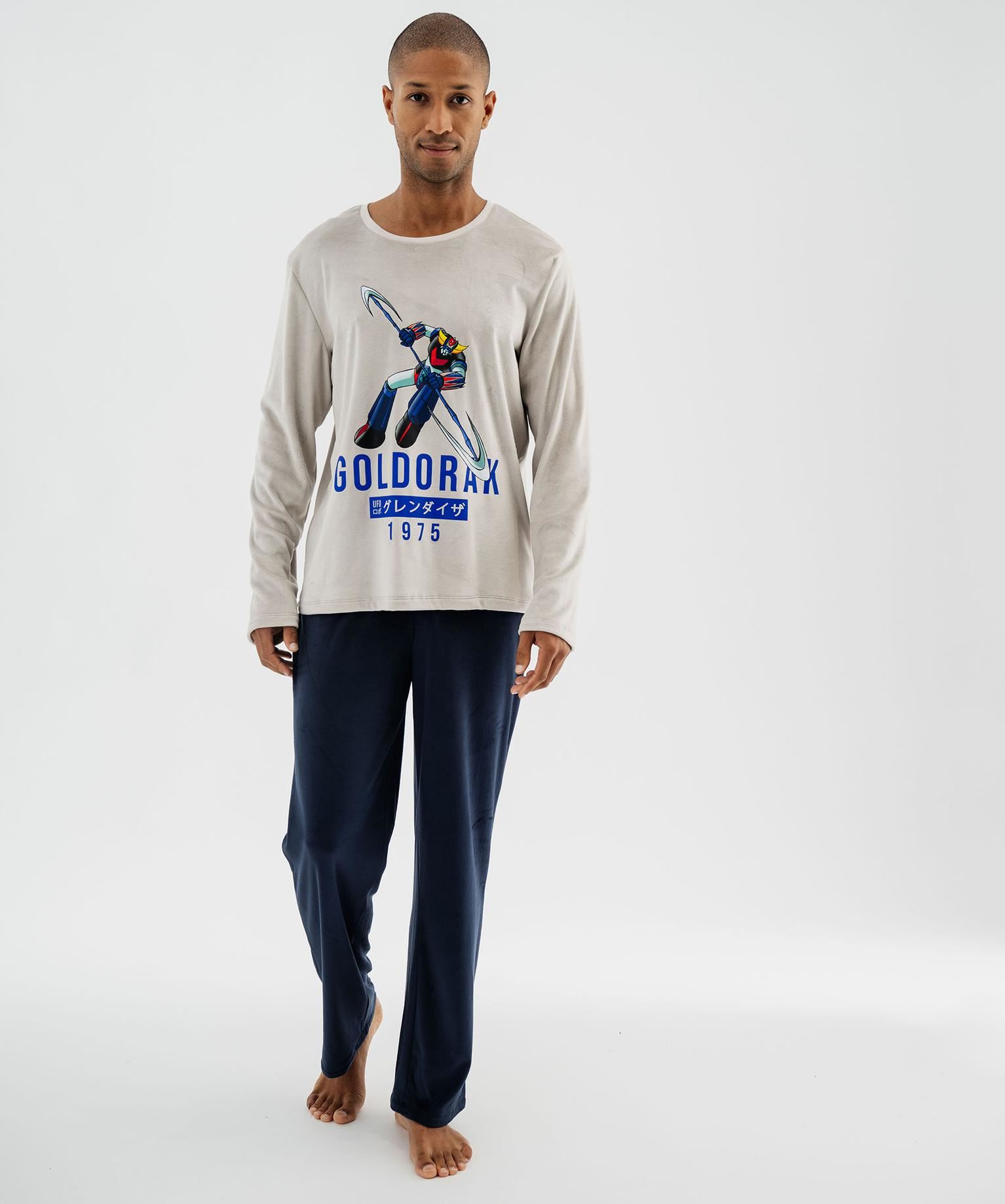 pyjama en velours doux a grand motif homme - goldorak gris