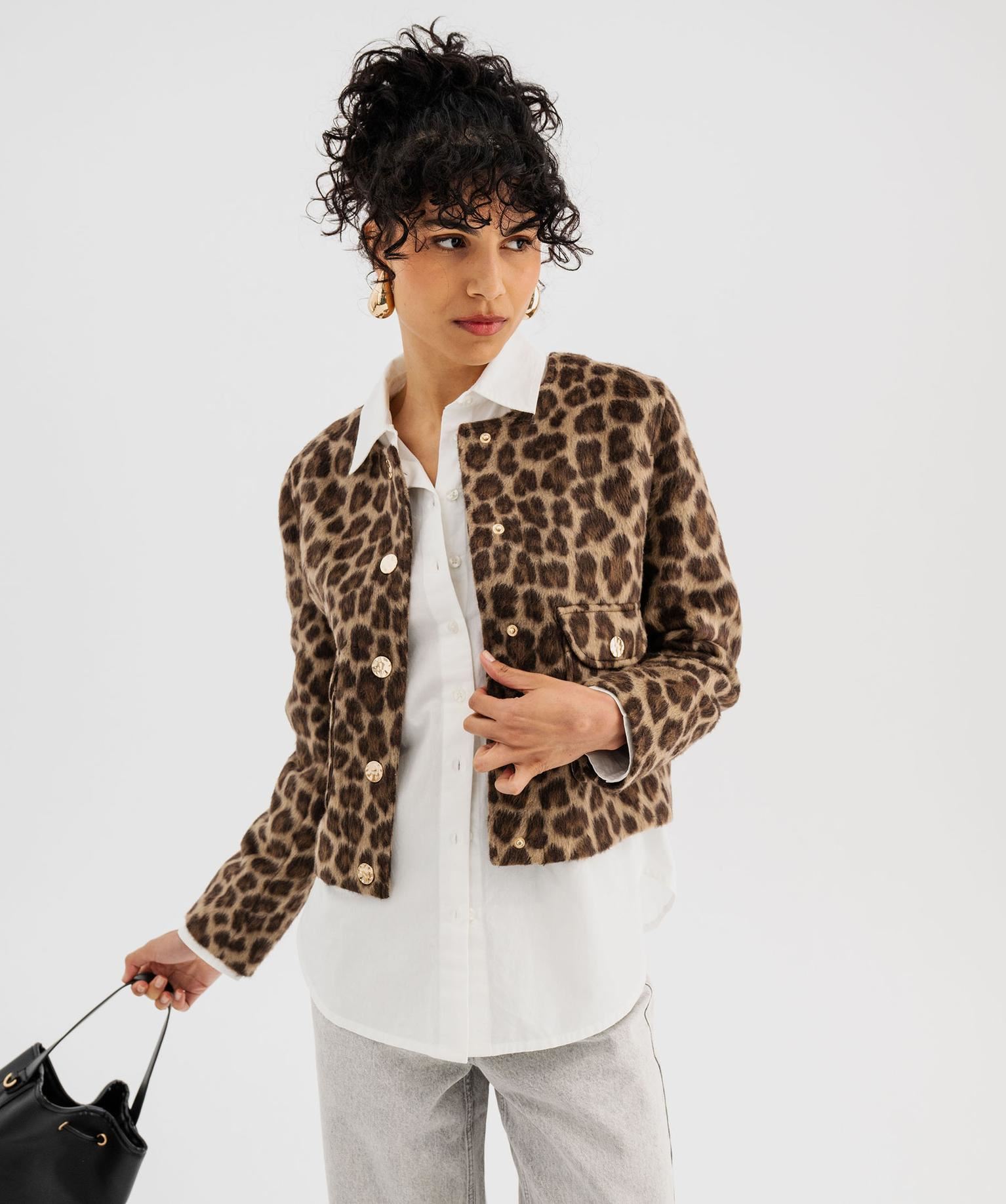 veste courte a motif leopard femme brun vestes