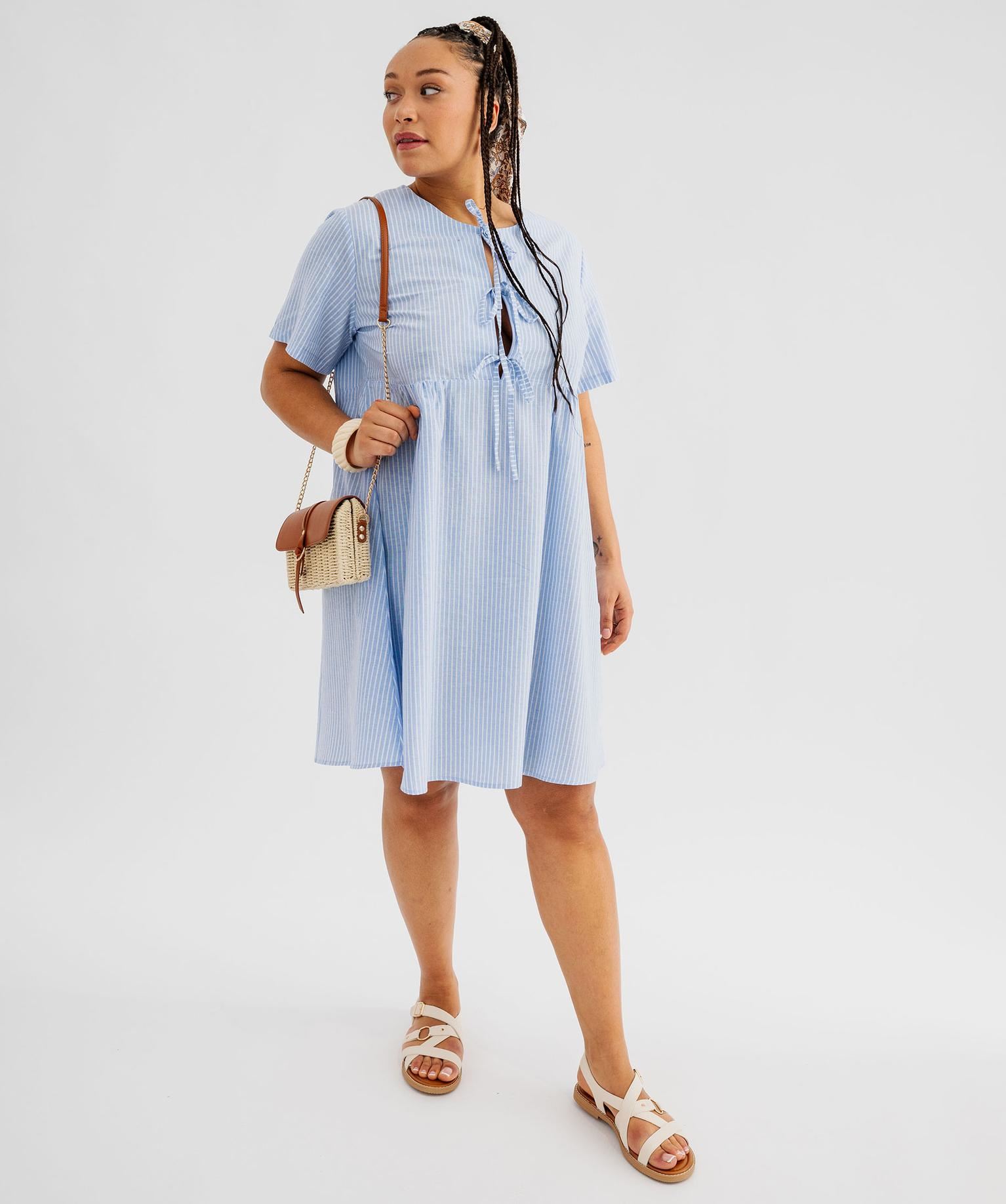 robe a rayures en coton femme grande taille bleu standard robes longues