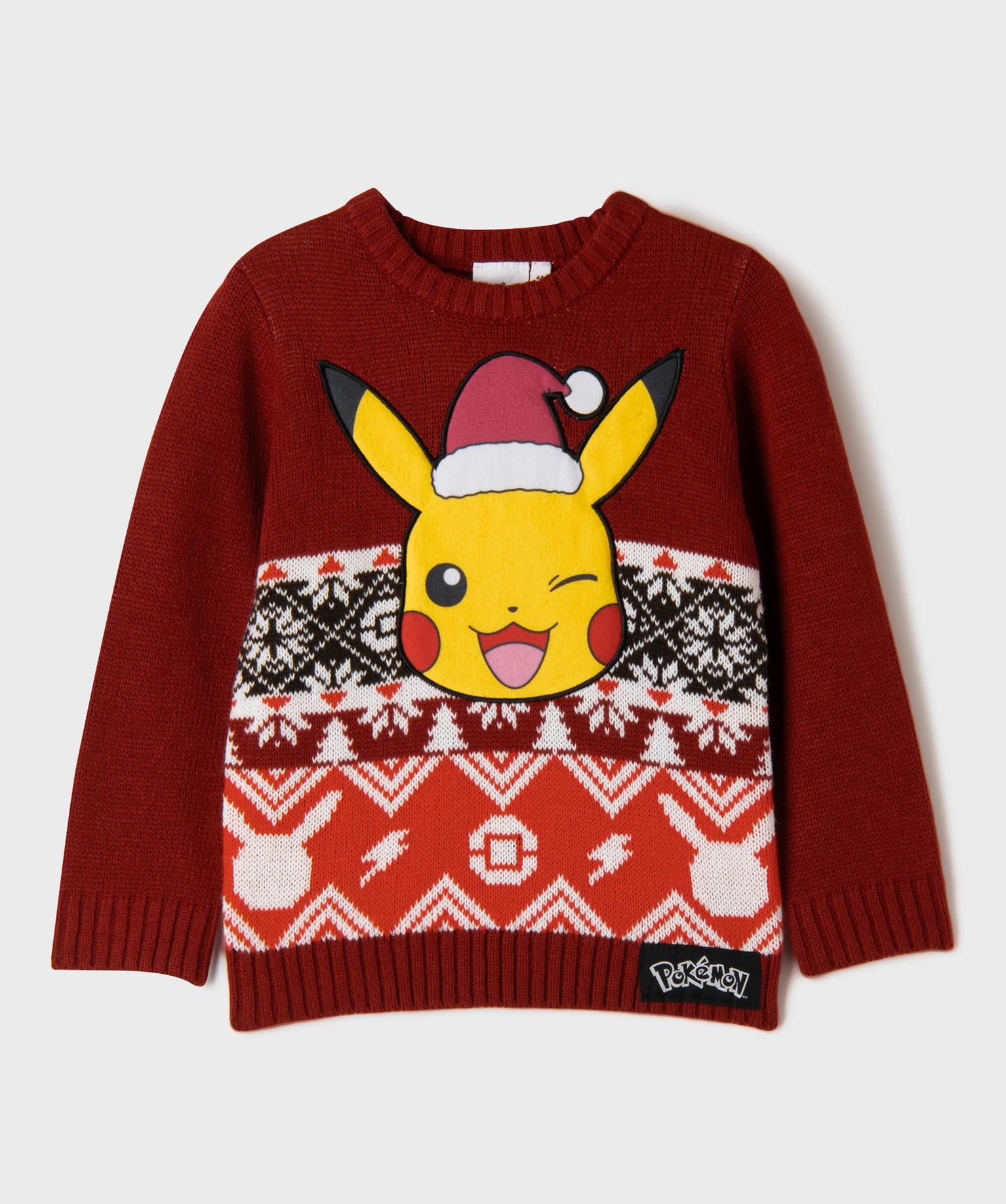 pull de noel avec motif pikachu garcon - pokemon rouge pulls