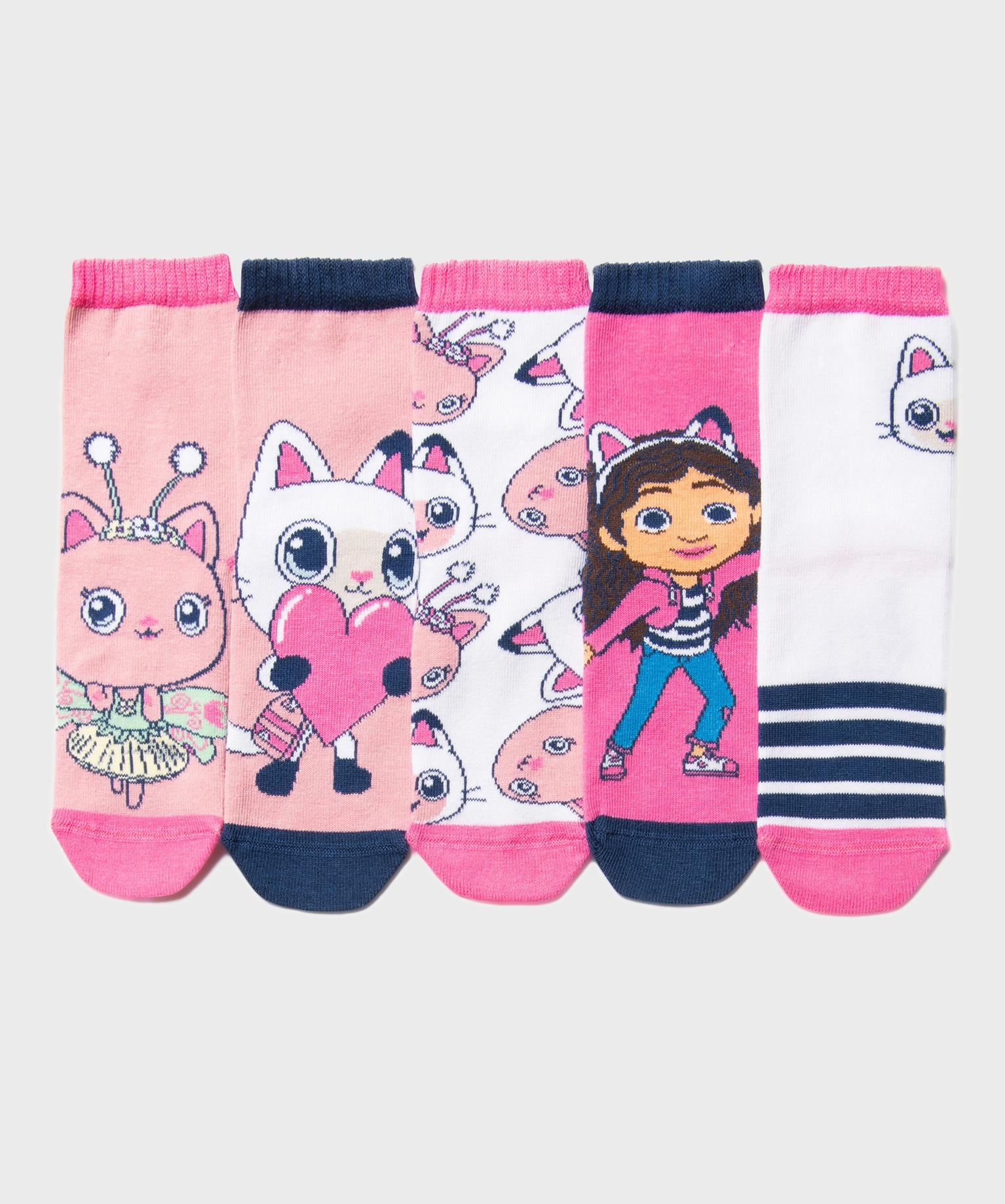 chaussettes hautes a motifs fille (lot de 5) - gaby et la maison magique rose standard chaussettes