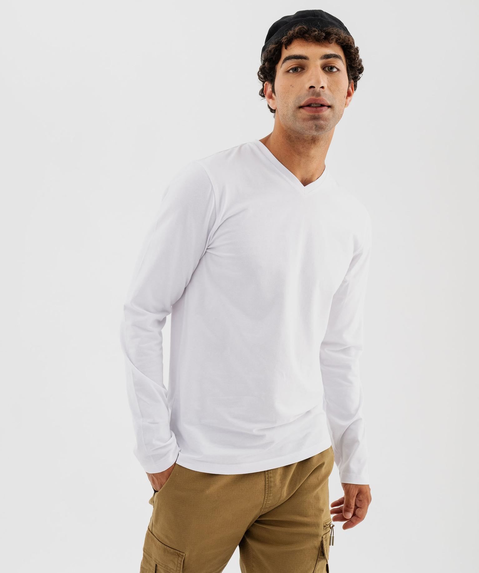 tee-shirt manches longues et col v homme blanc standard tee-shirts