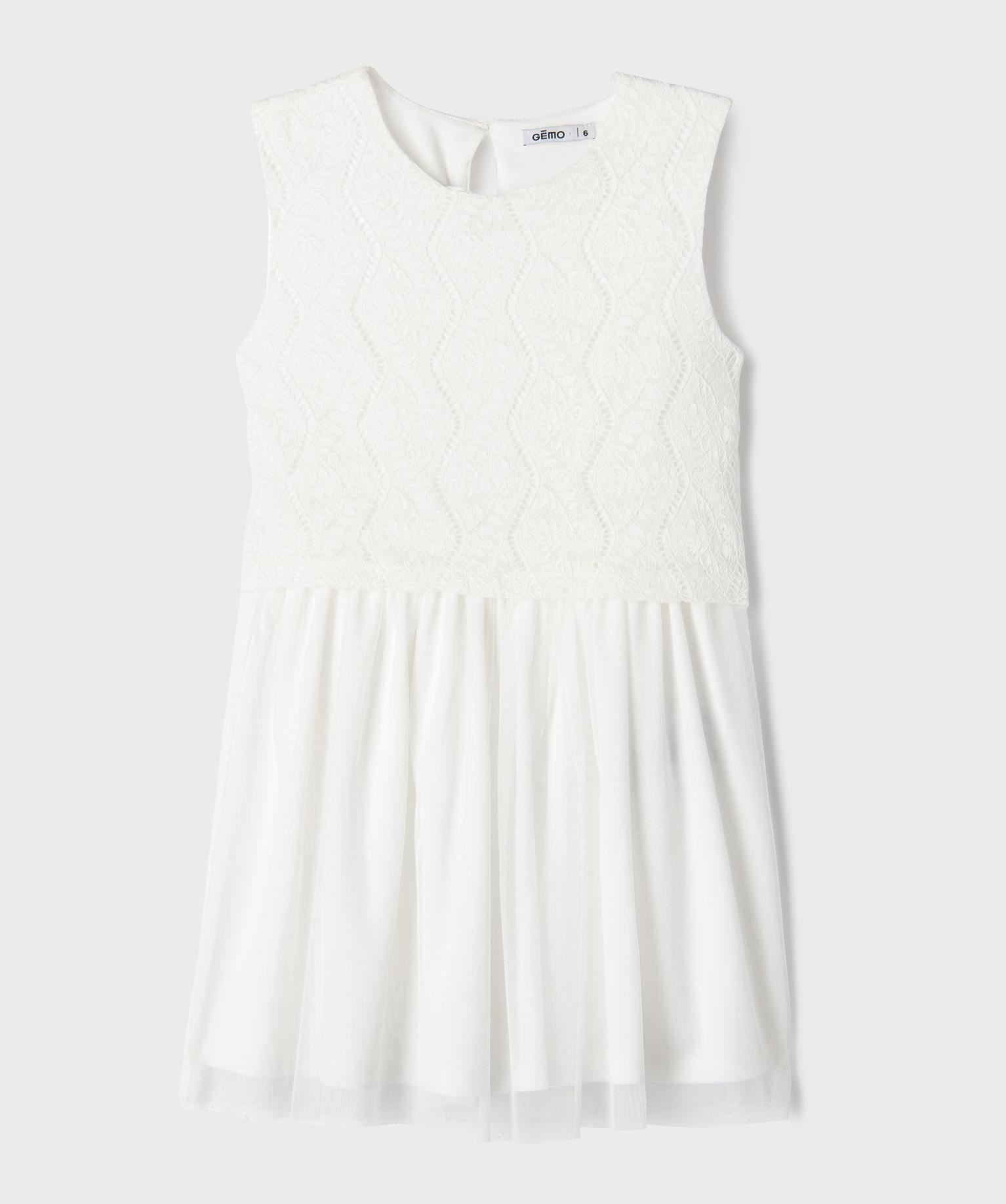 robe de ceremonie en dentelle et tulle fille blanc vif