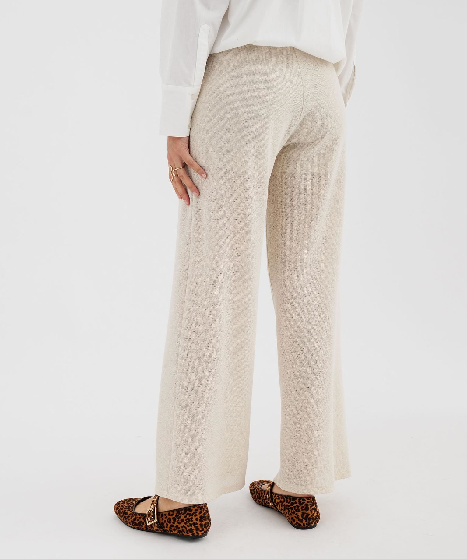 pantalon large en maille ajouree femme beige pantalons