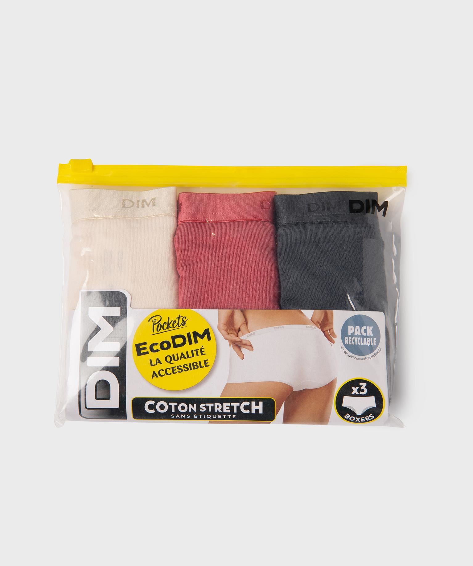 boxers en coton stretch femme - les pockets eco dim (lot de 3) rose standard