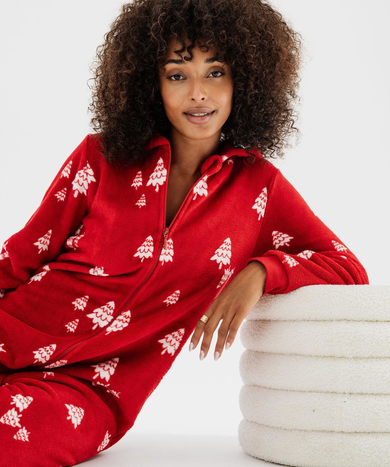 combinaison pyjama en maille douillette special noel femme rouge standard pyjamas ensembles vestes