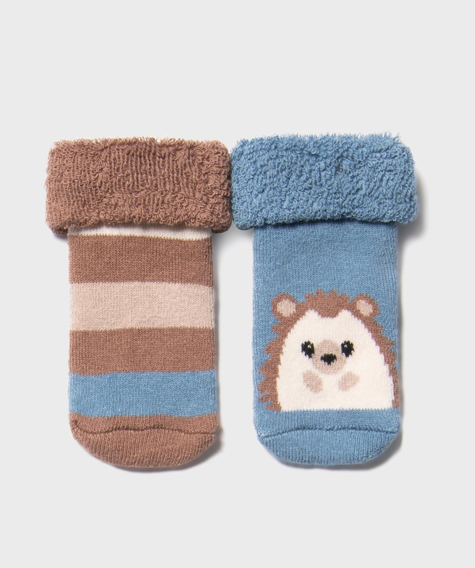 bottons en coton avec interieur bouclette motif herisson bebe (lot de 2) bleu standard
