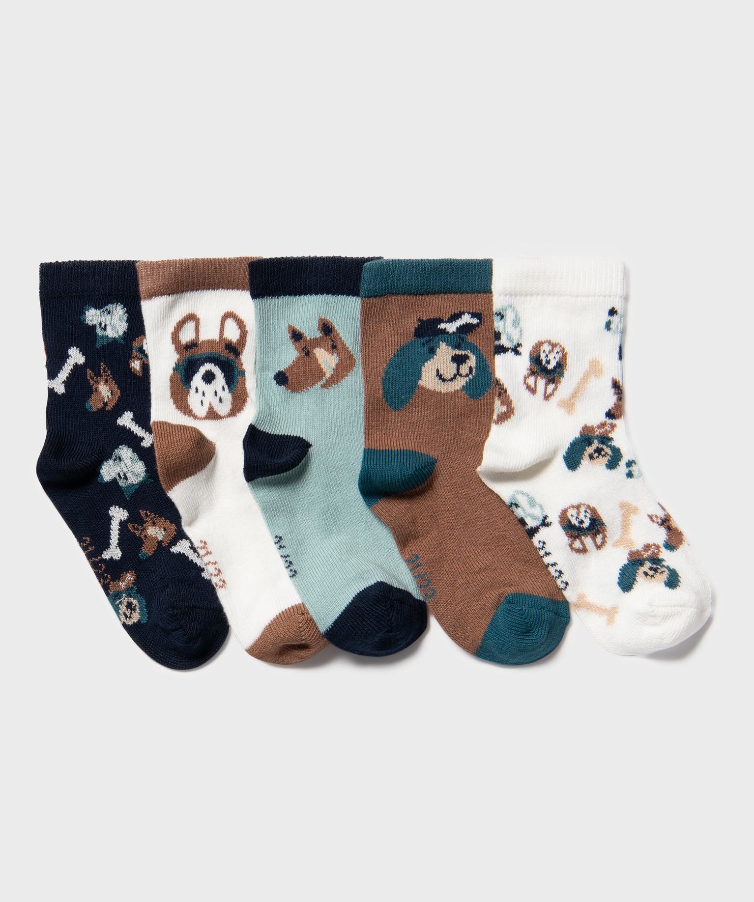 chaussettes assorties motifs chiens bebe garcon (lot de 5) bleu standard