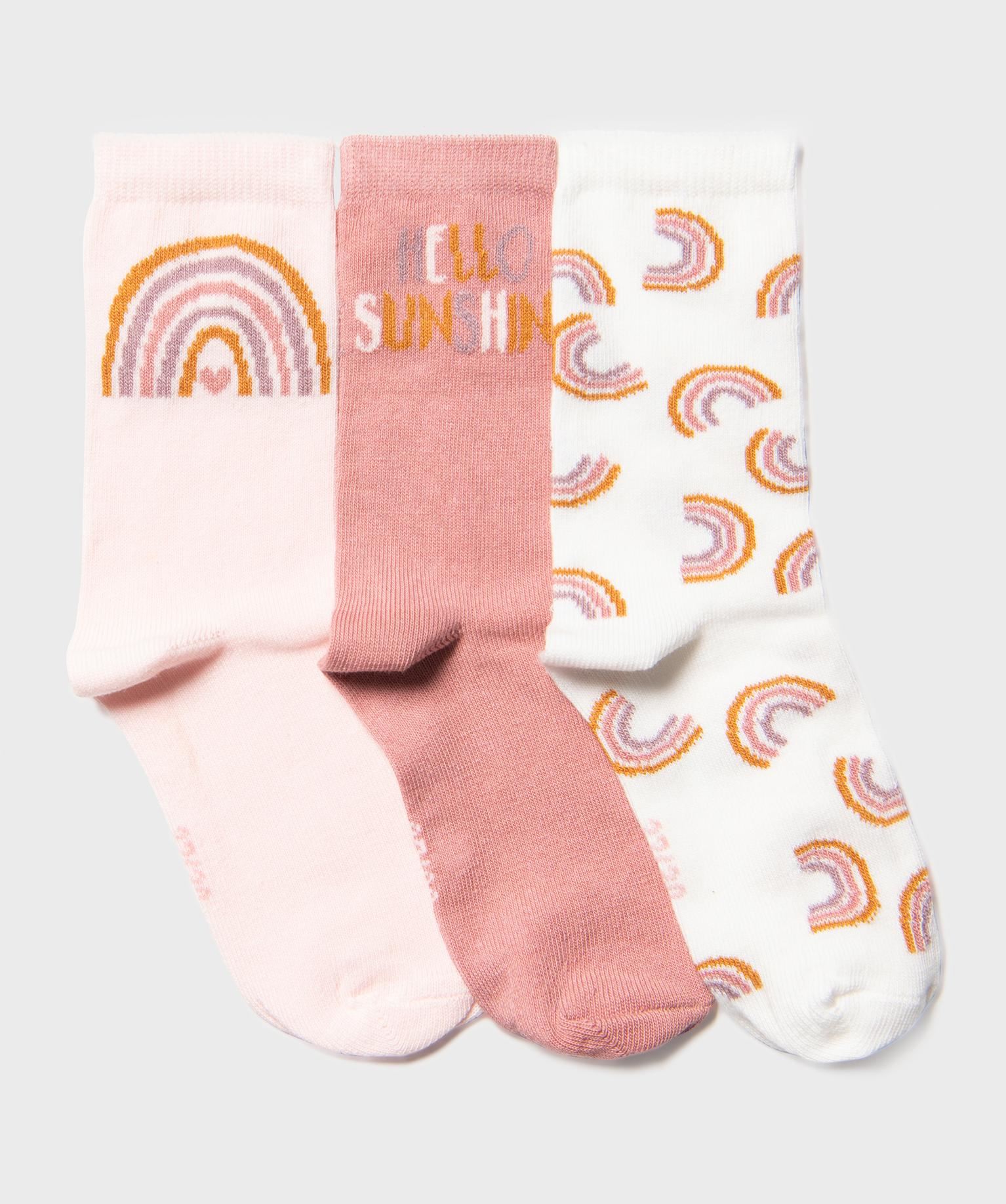chaussettes a motifs arc-en-ciel fille (lot de 3) rose standard chaussettes