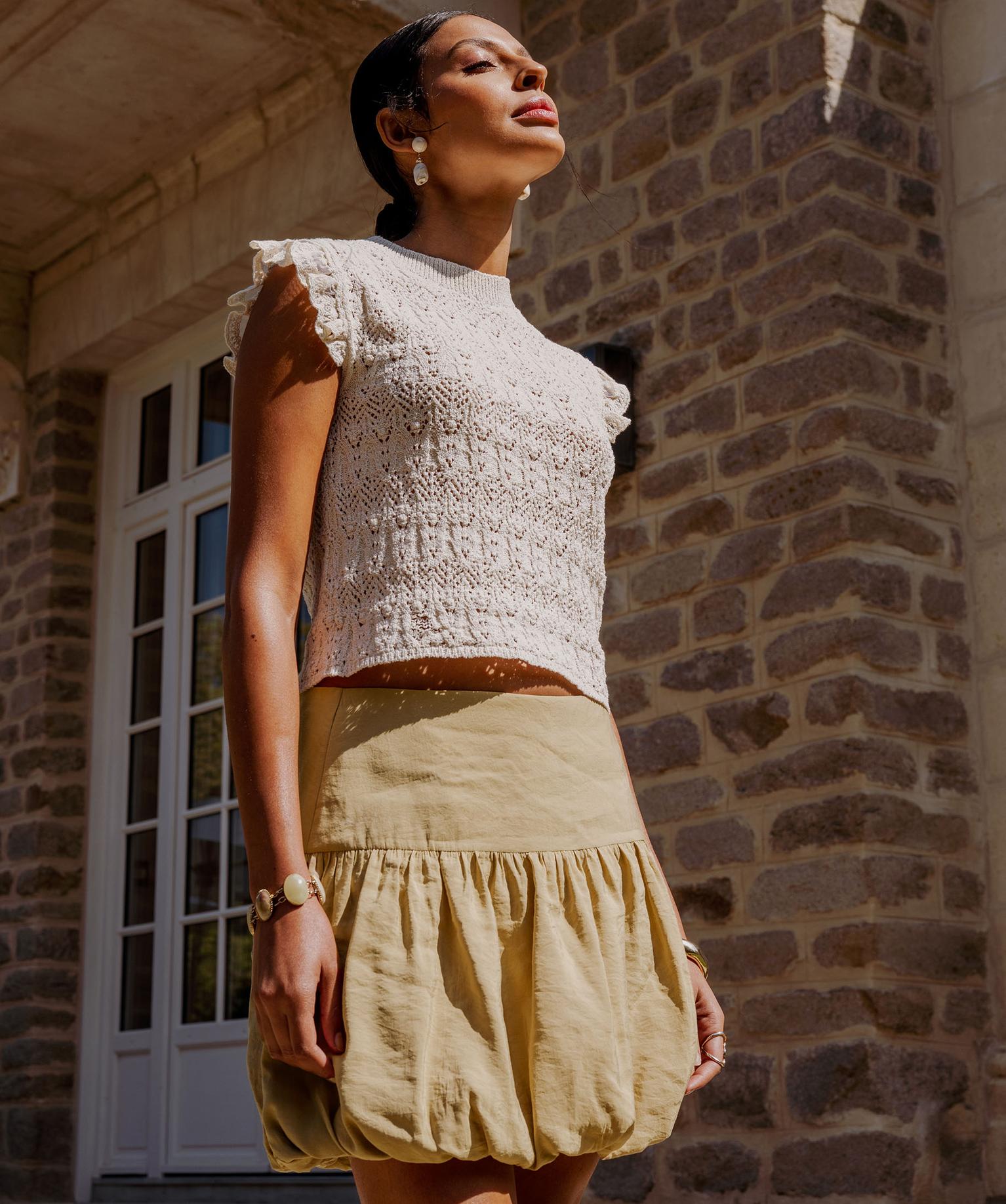 jupe courte et fluide forme boule femme beige