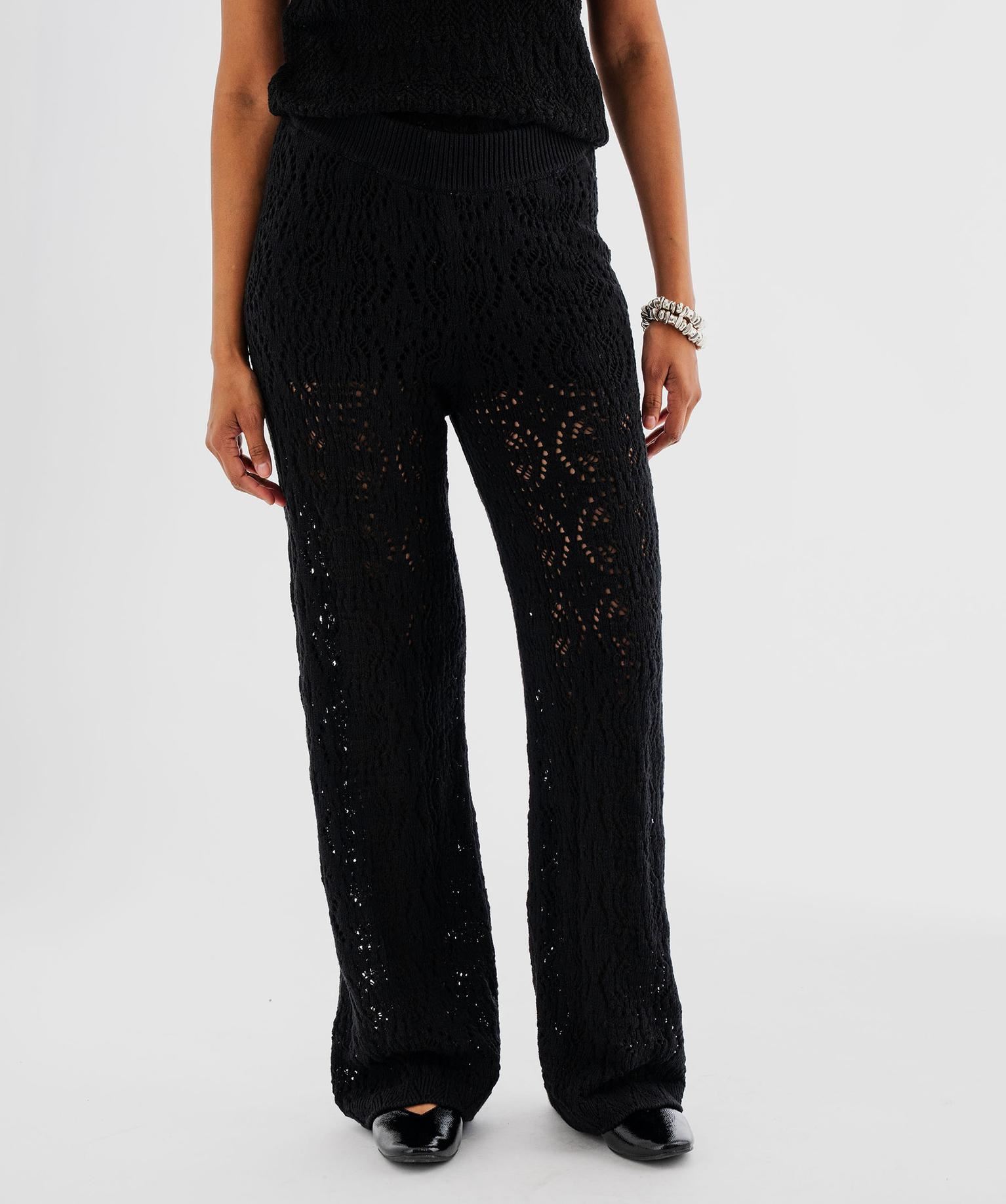 pantalon en maille ajouree facon crochet femme noir standard pantalons