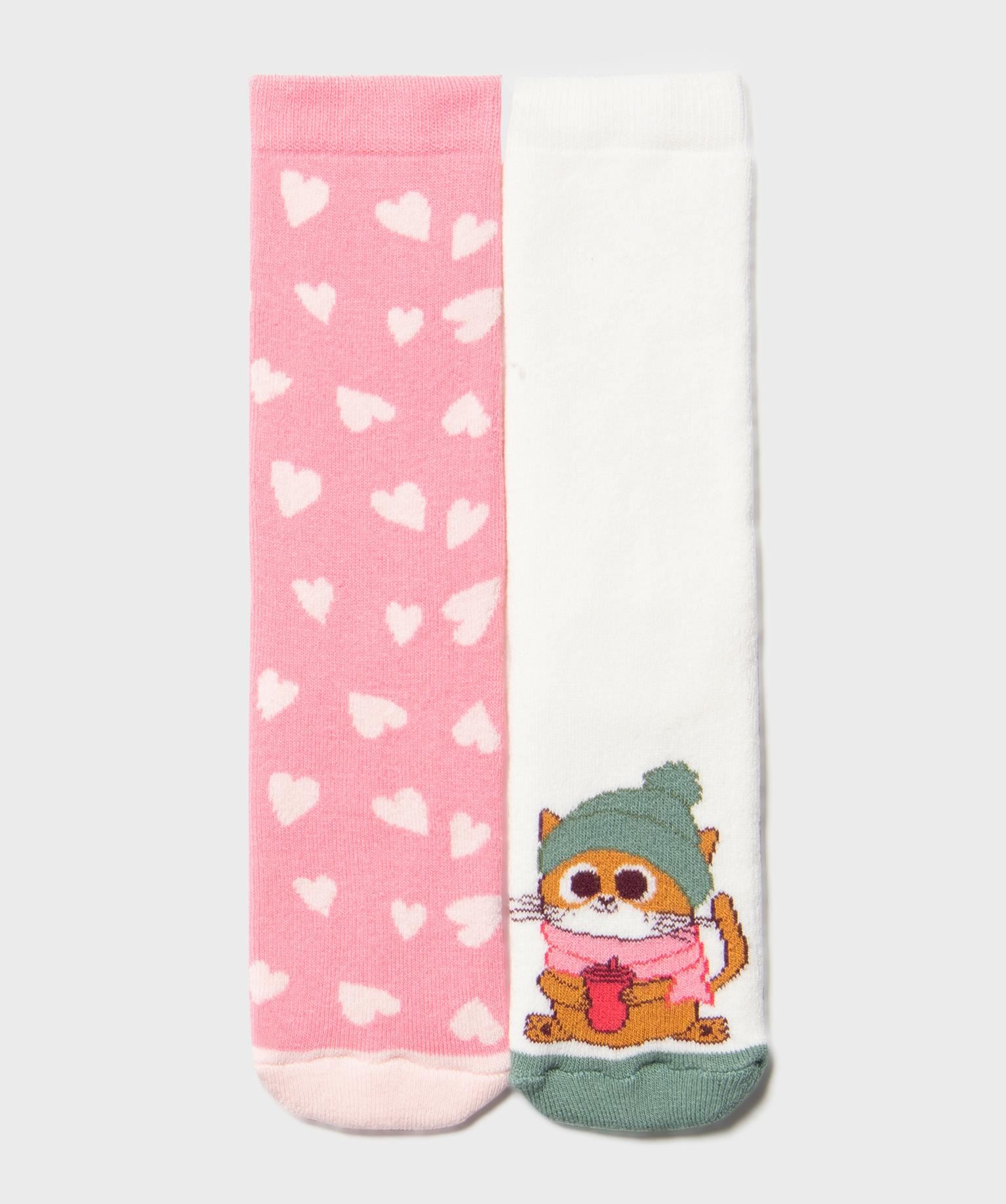 chaussettes antiderapantes a motifs girly fille (lot de 2) rose standard chaussettes