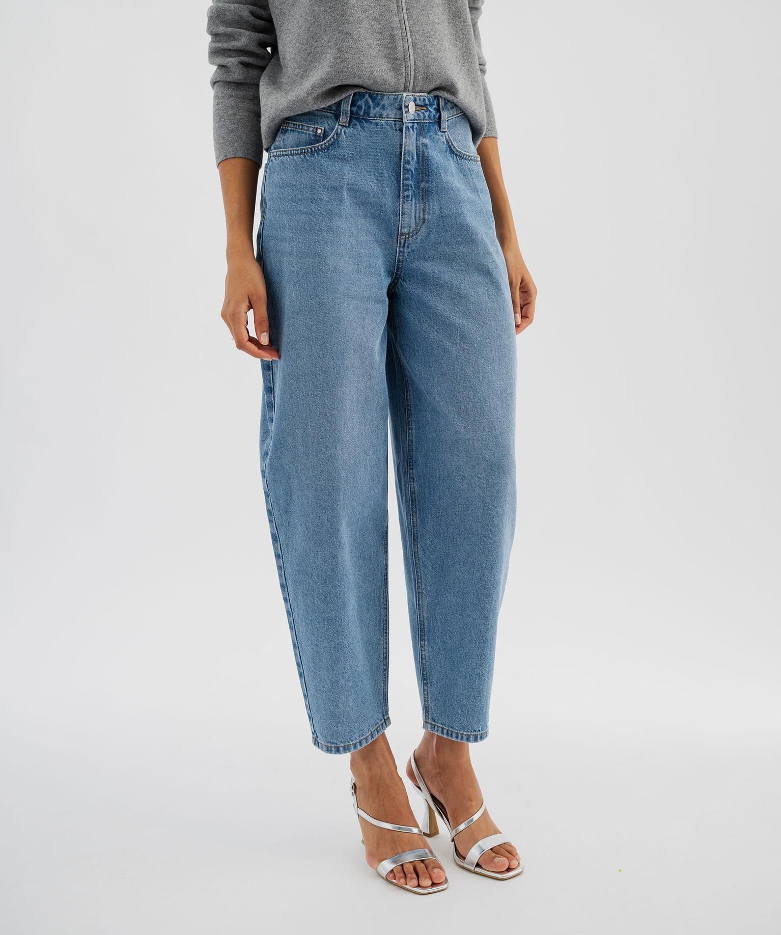 jean barrel taille haute femme bleu