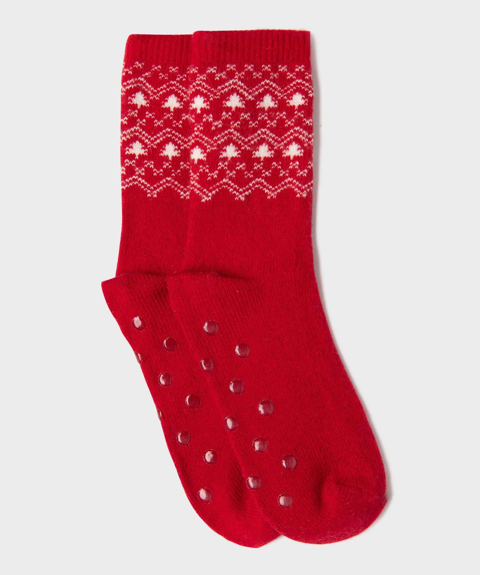 chaussettes antiderapantes motif hivernal homme rouge