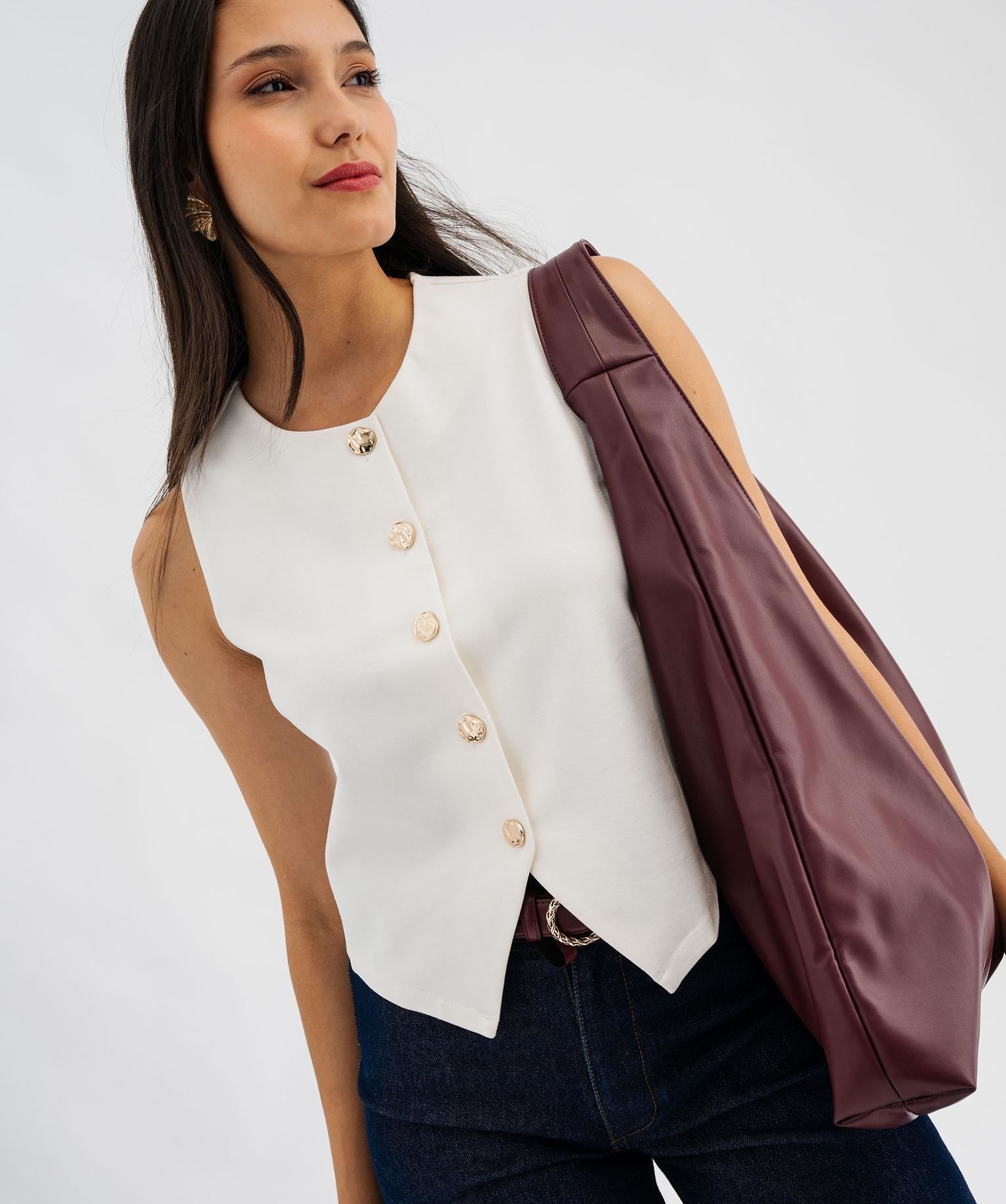 gilet de costume sans manches a boutons dores femme blanc standard debardeurs