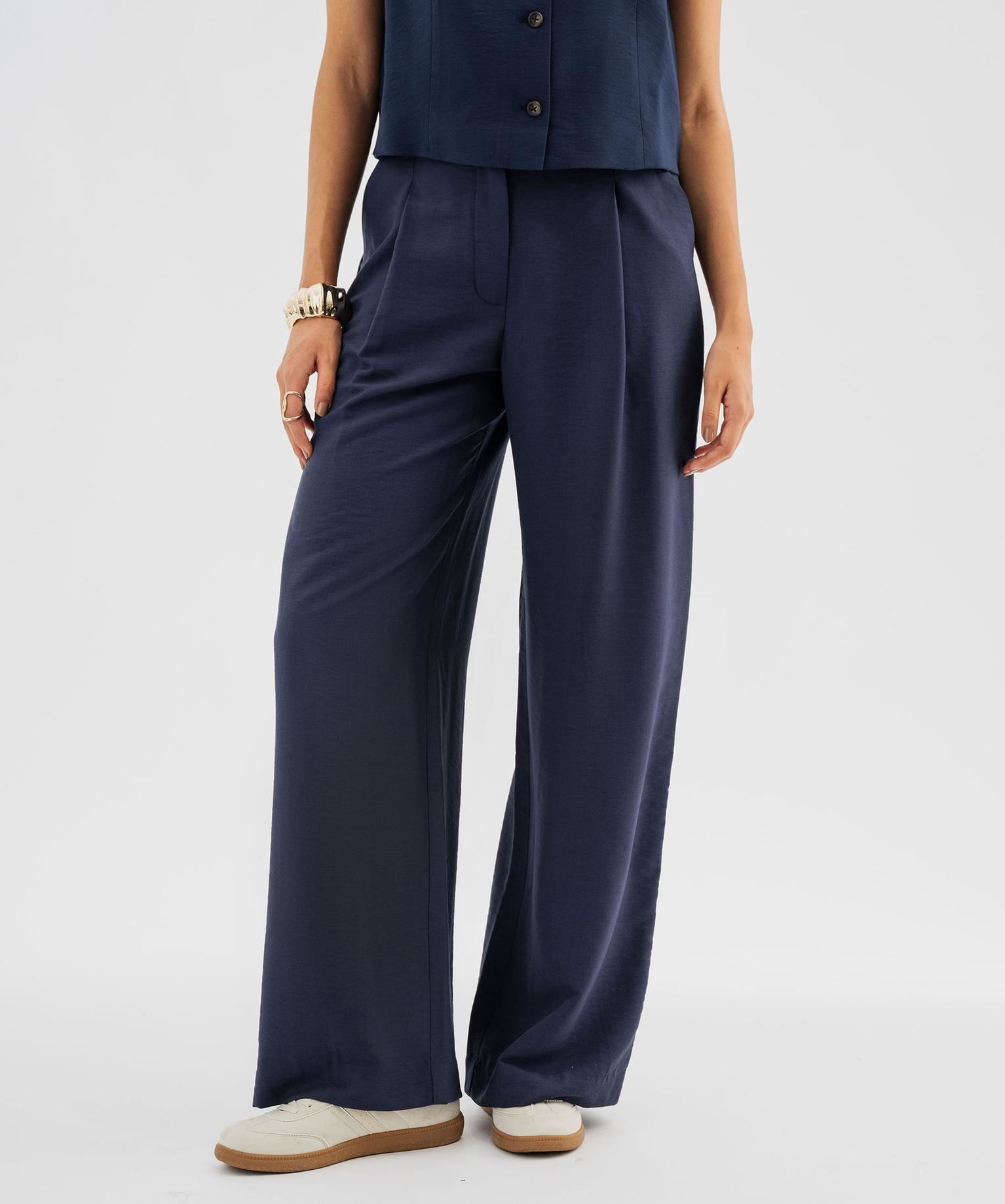 pantalon fluide coupe large a pinces femme bleu pantalons