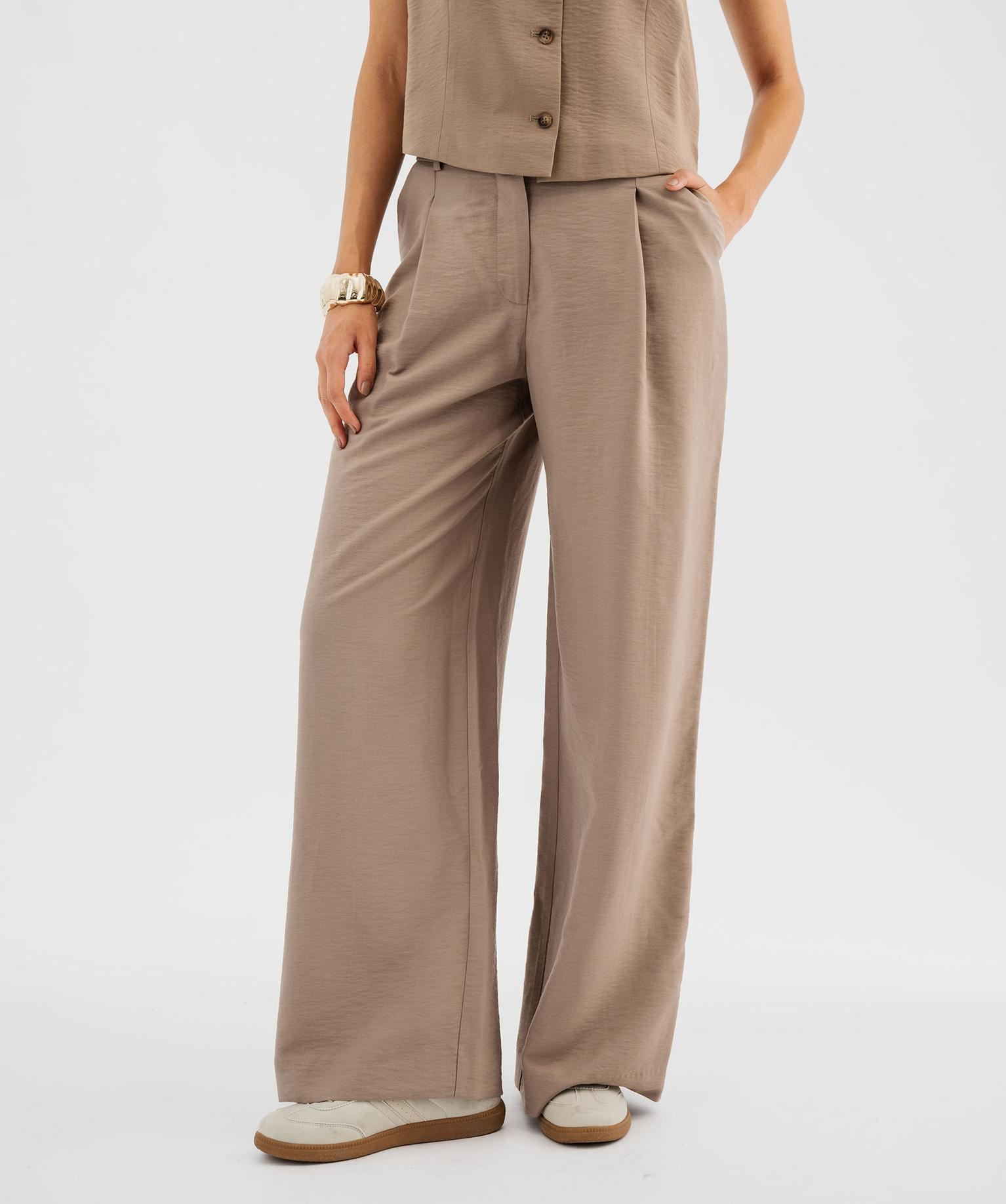 pantalon fluide coupe large a pinces femme brun pantalons