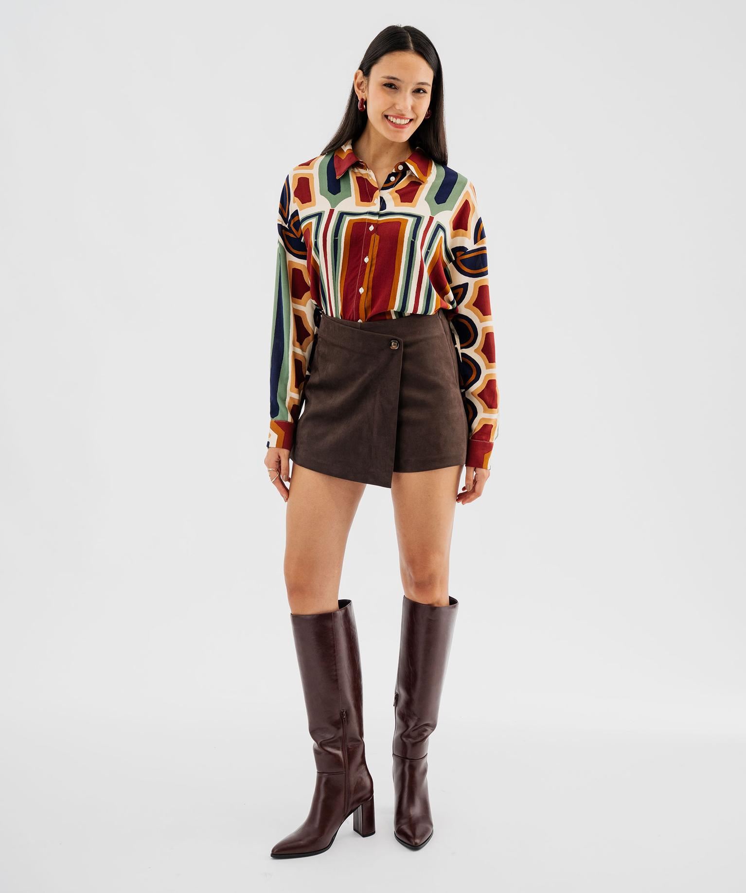 jupe short en velours peau de peche femme brun shorts