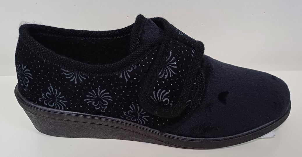 chaussons confort en velours avec fermeture scratch femme noir