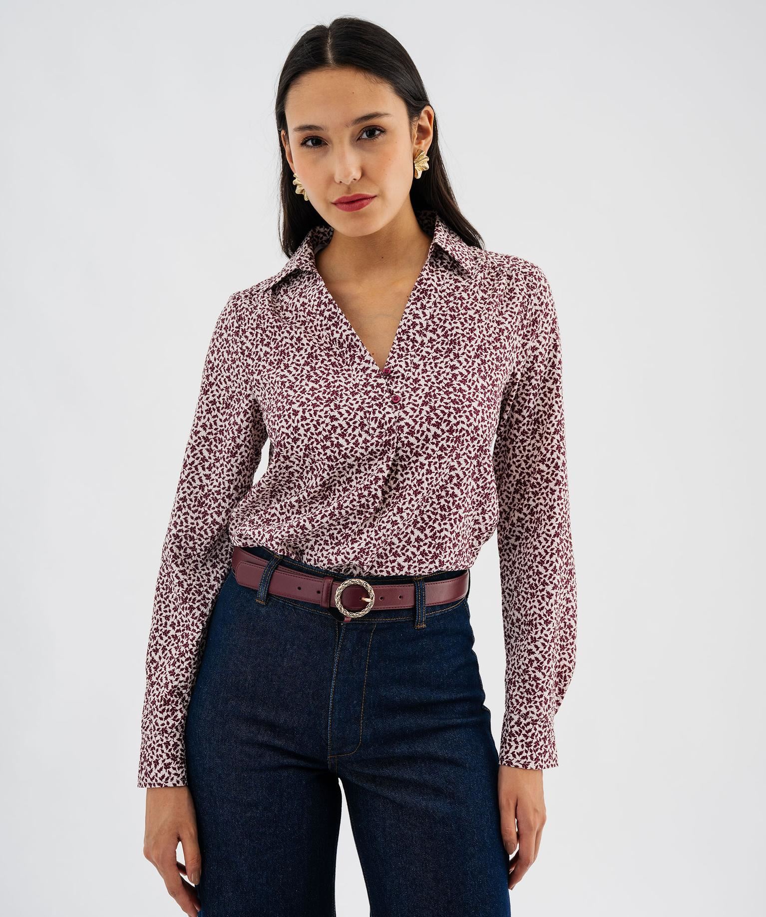 blouse manches longues en maille gaufree a motifs fleuris femme violet blouses