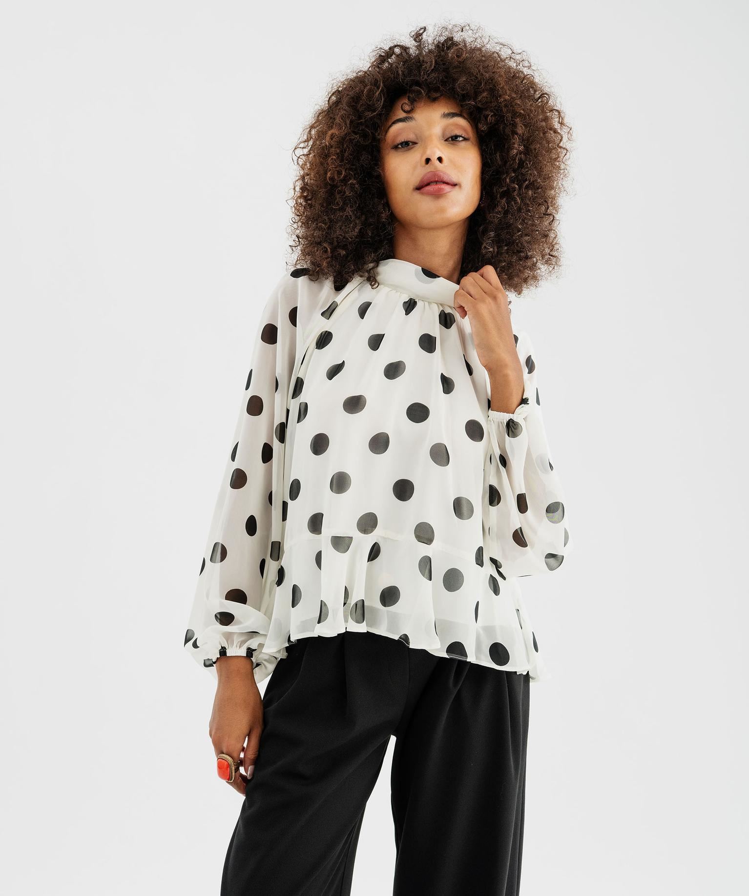 Blouse M&S Plus à Pois Crème - Manches Flûte - Taille 20 - Neuve Avec étiquettes