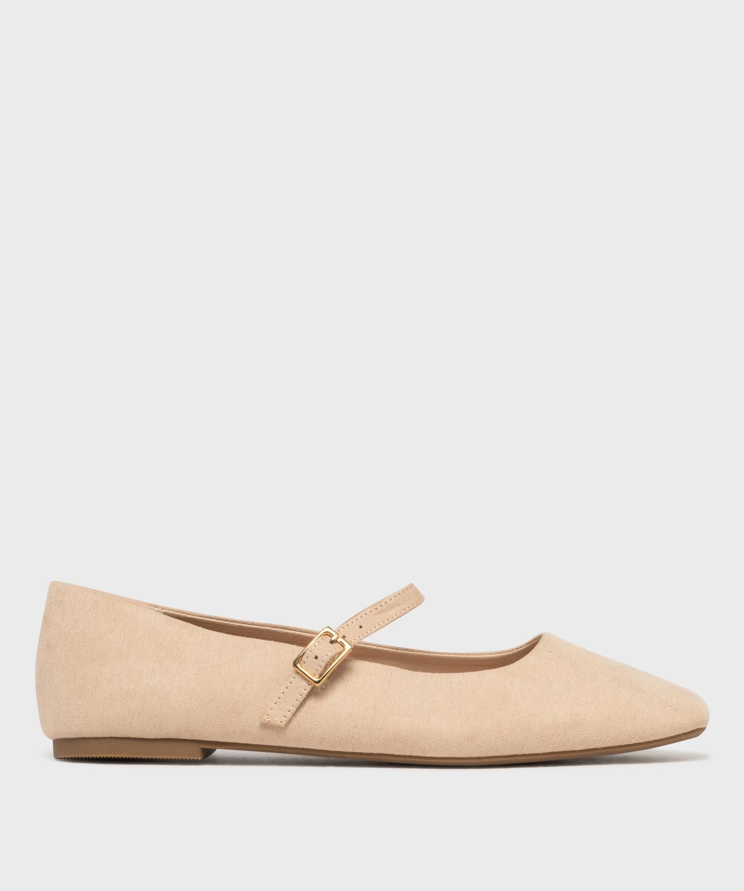 ballerines en suedine a bout carre et bride femme - follow me beige standard ballerines