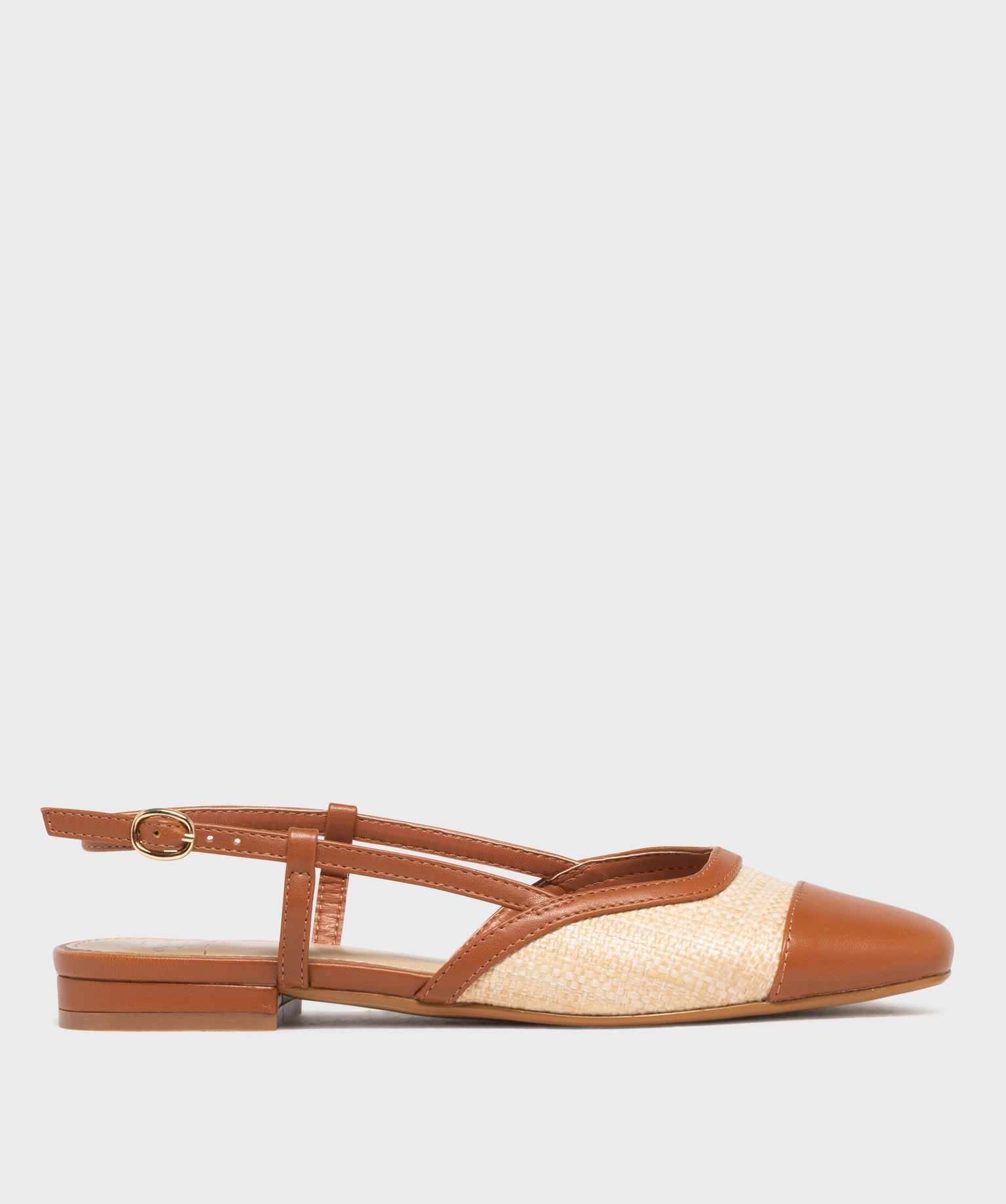 escarpins slingback a talon plat bimatieres femme - follow me marron standard ballerines
