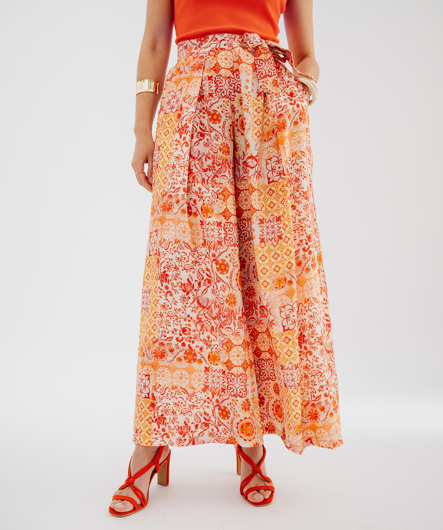 pantalon ample en viscose texturee et fluide femme orange pantalons