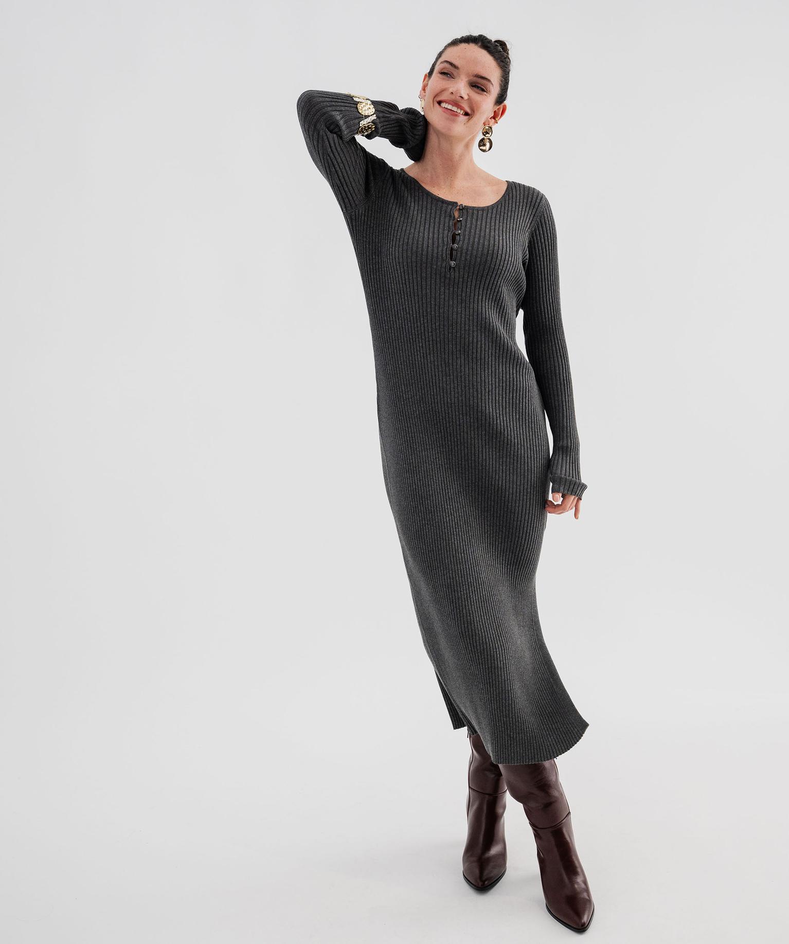 Pull Robe Large robe pull longue coupe ajustee femme gris robes longues femme | GÉMO