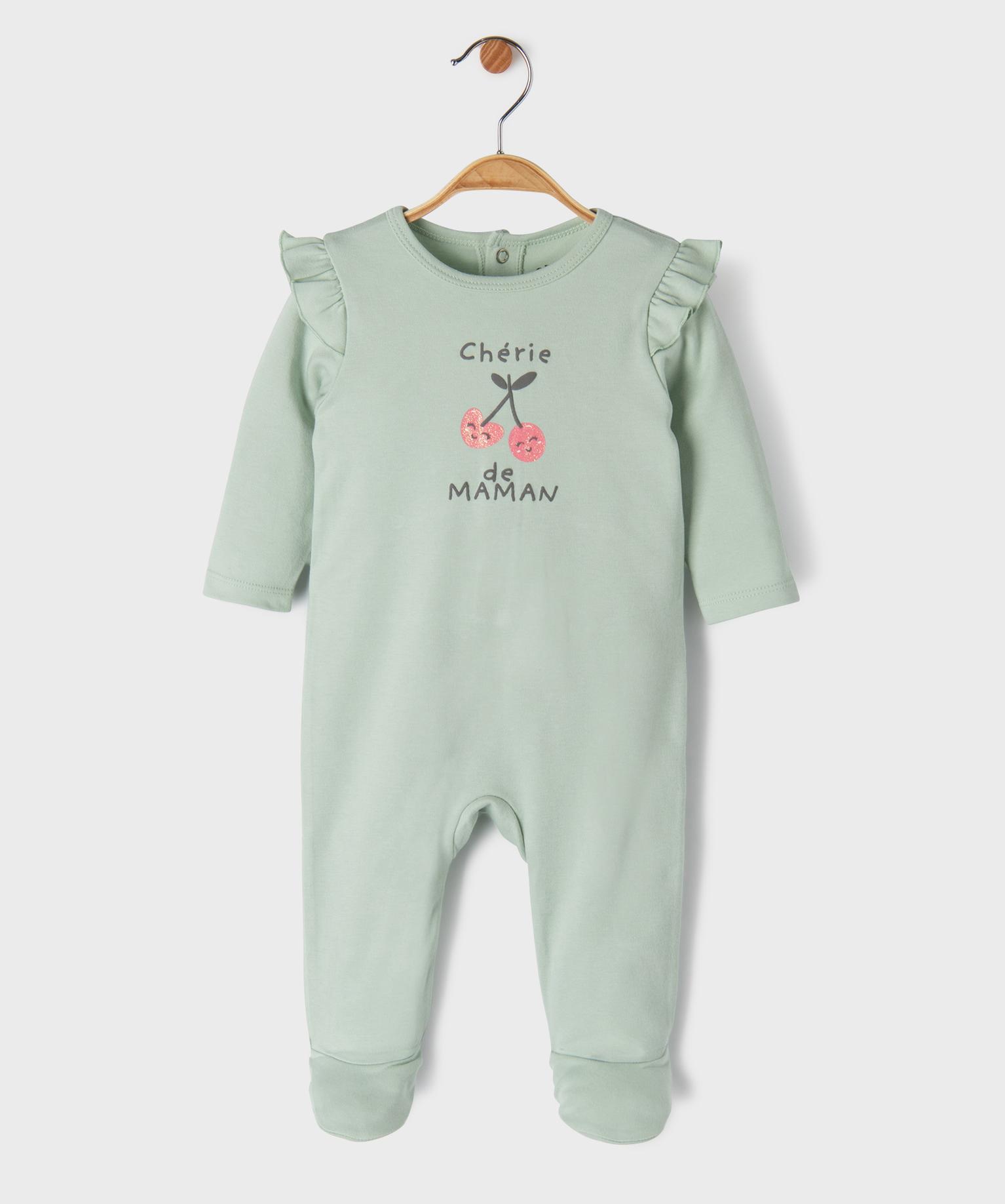 pyjama dors-bien avec volants sur les epaules bebe fille vert