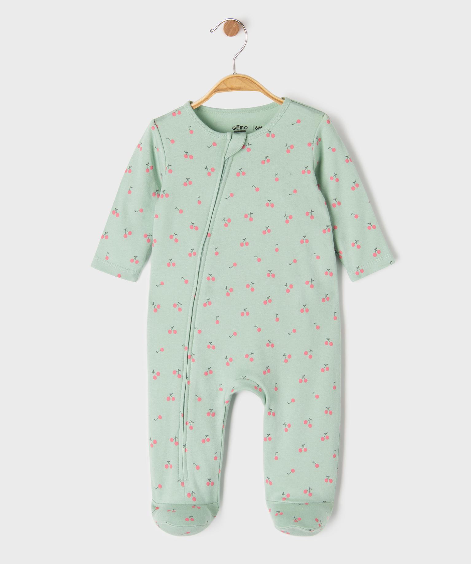 pyjama en jersey de coton a motifs cerises ouverture zippee devant bebe vert