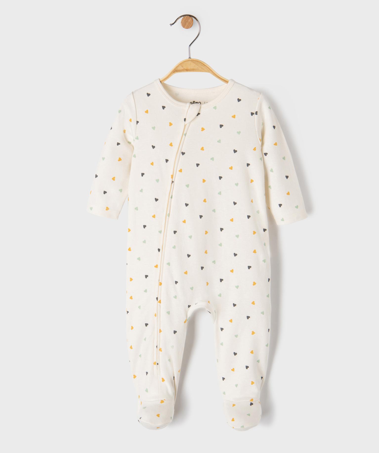 pyjama dors bien en coton imprime coeurs ouverture devant par zip bebe blanc