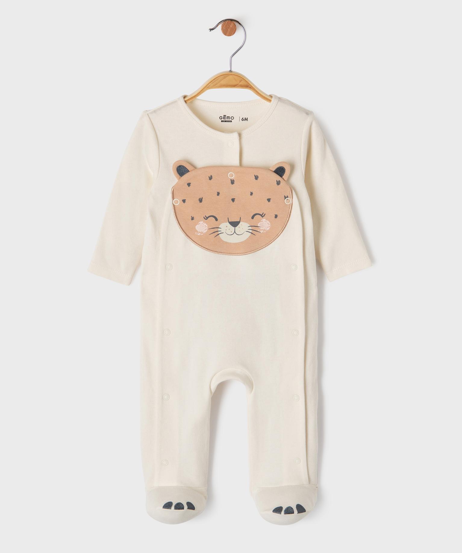 pyjama en coton ouvert devant motif felin bebe fille beige