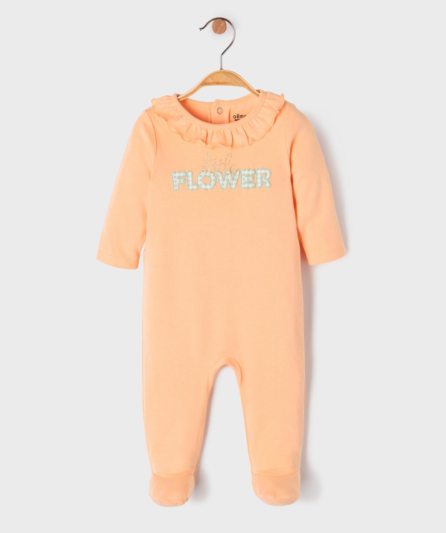 pyjama dors bien en jersey a col volante et pont-dos pressionne bebe orange vif