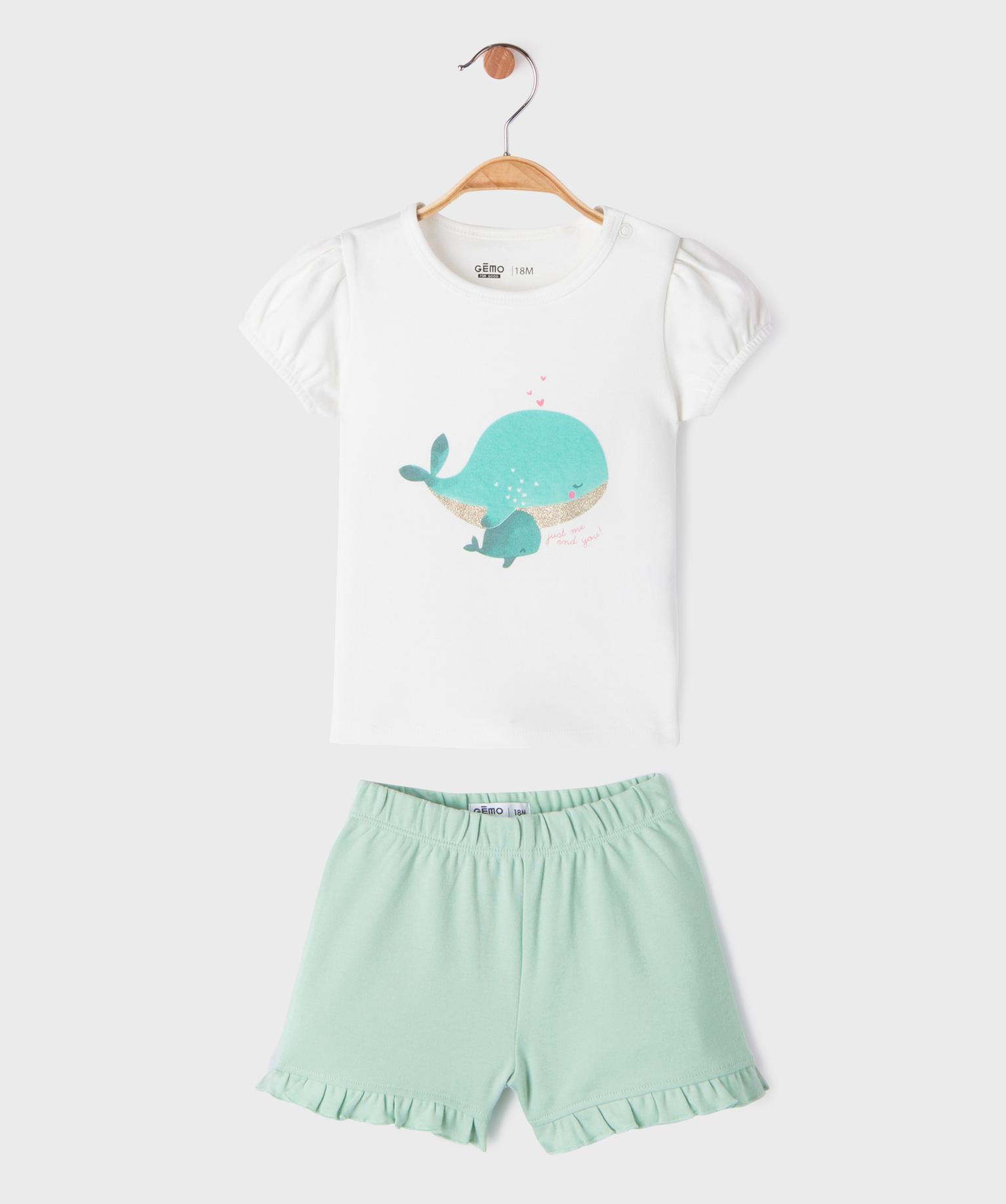 pyjashort 2 pieces avec motif baleines bebe fille tee-shirt et short blanc standard