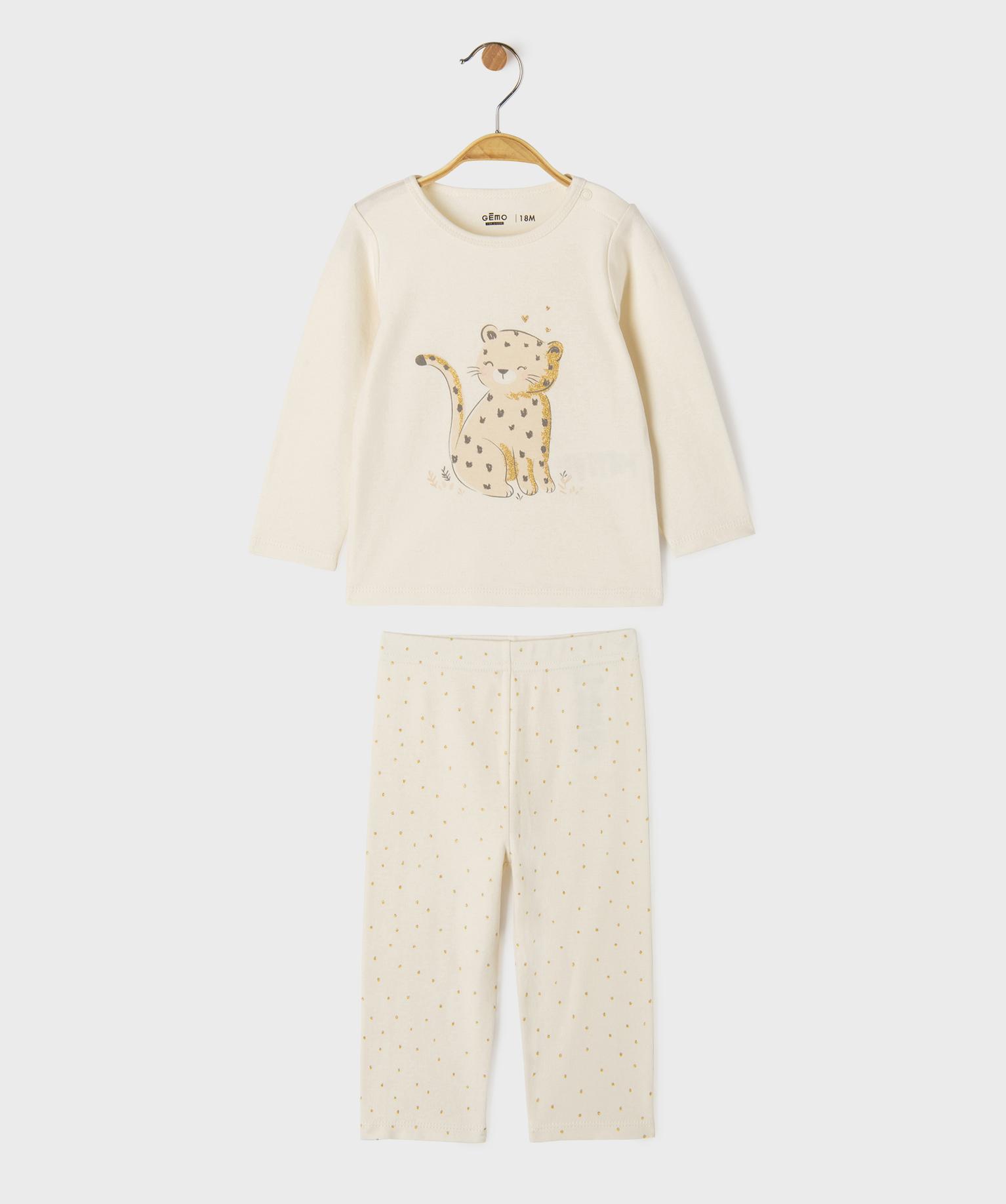 pyjama 2 pieces motif leopard et pois pailletes bebe blanc standard