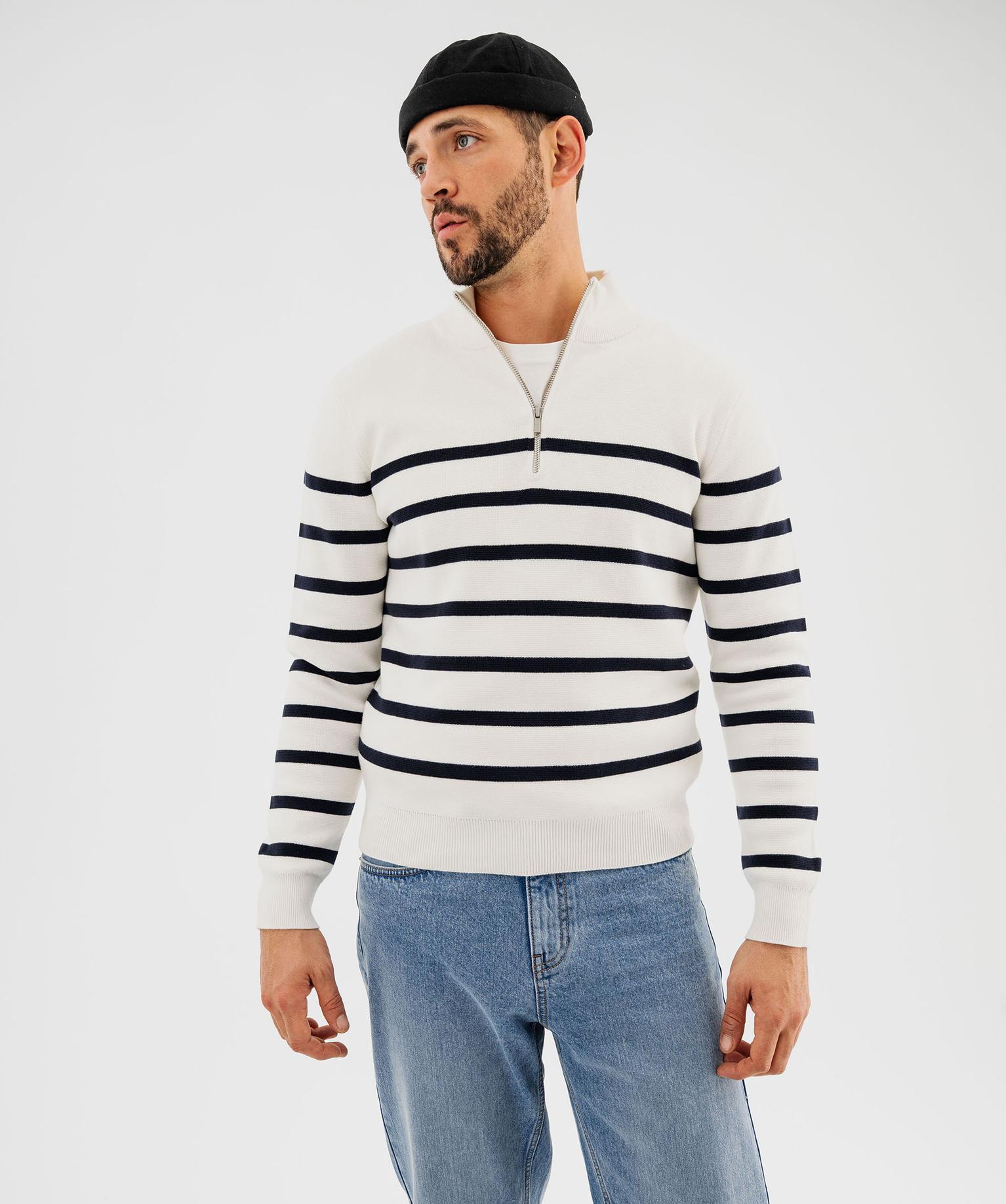 pull en coton avec col montant zippe homme blanc pulls