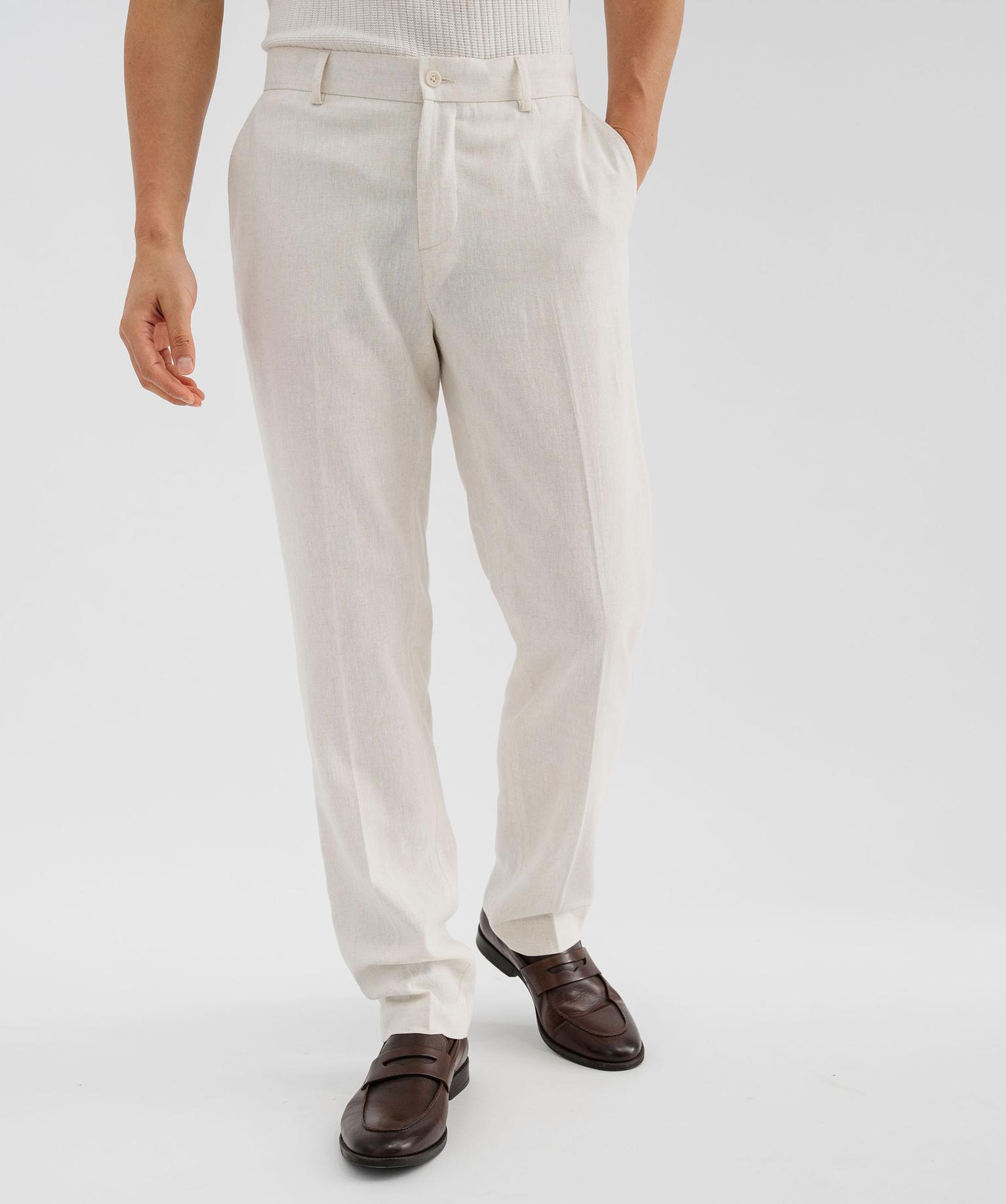 pantalon de costume en viscose et lin homme beige