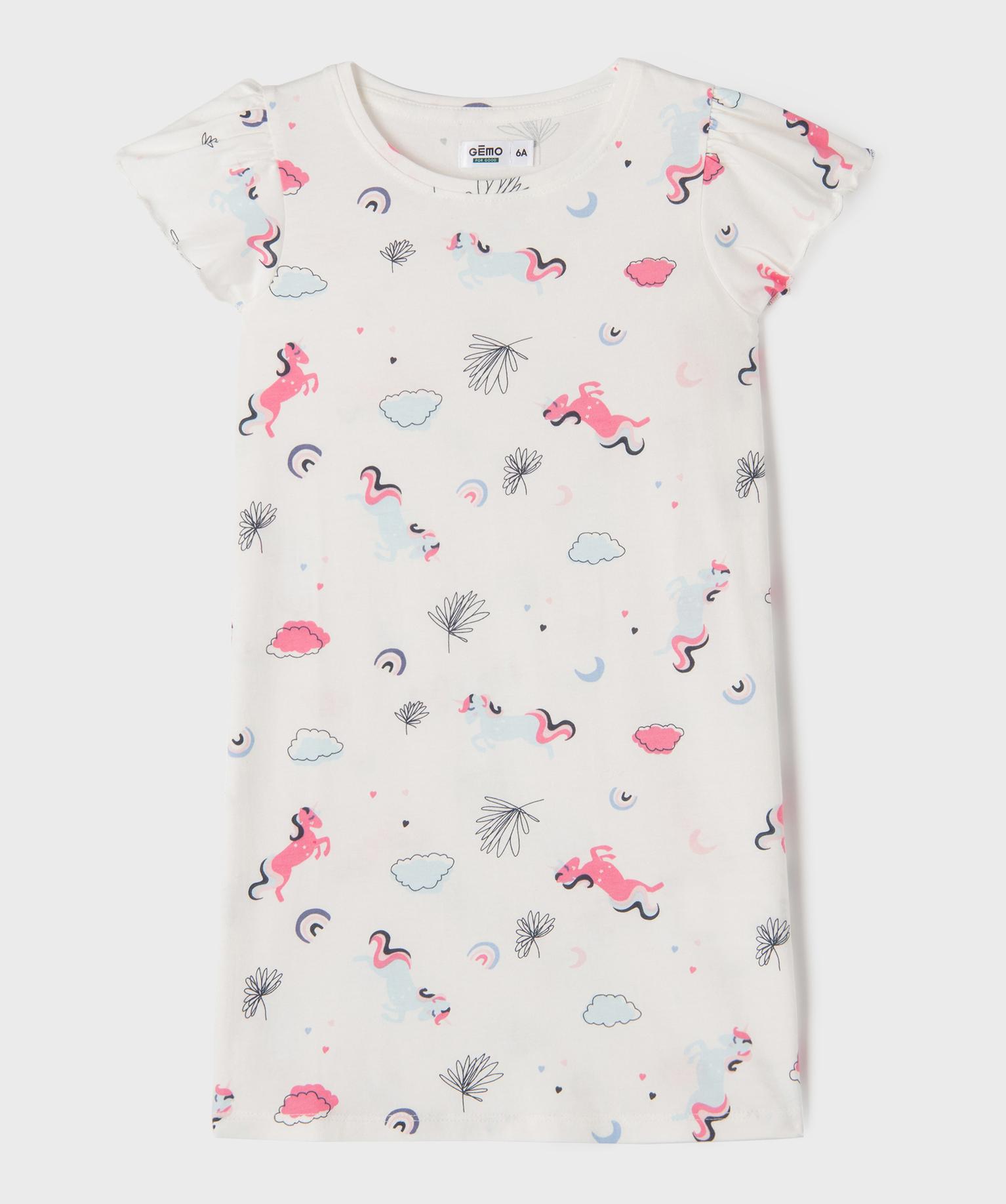 chemise de nuit a motifs licornes fille blanc