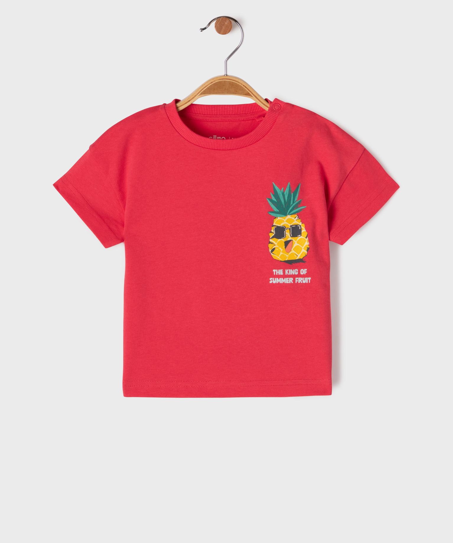 tee-shirt manches courtes en jersey de coton imprime devant et dos bebe garcon rouge