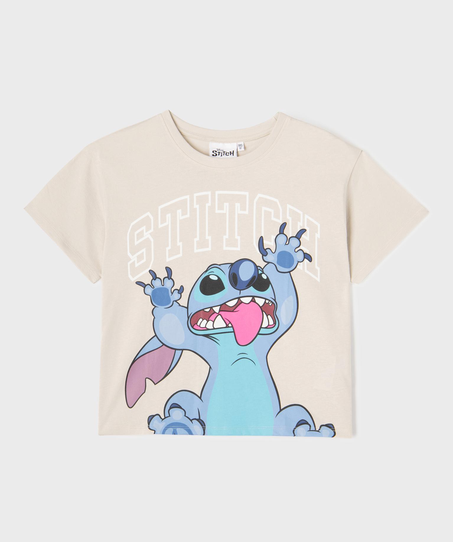 tee-shirt manches courtes oversize a motif stitch fille - disney beige standard tee-shirts