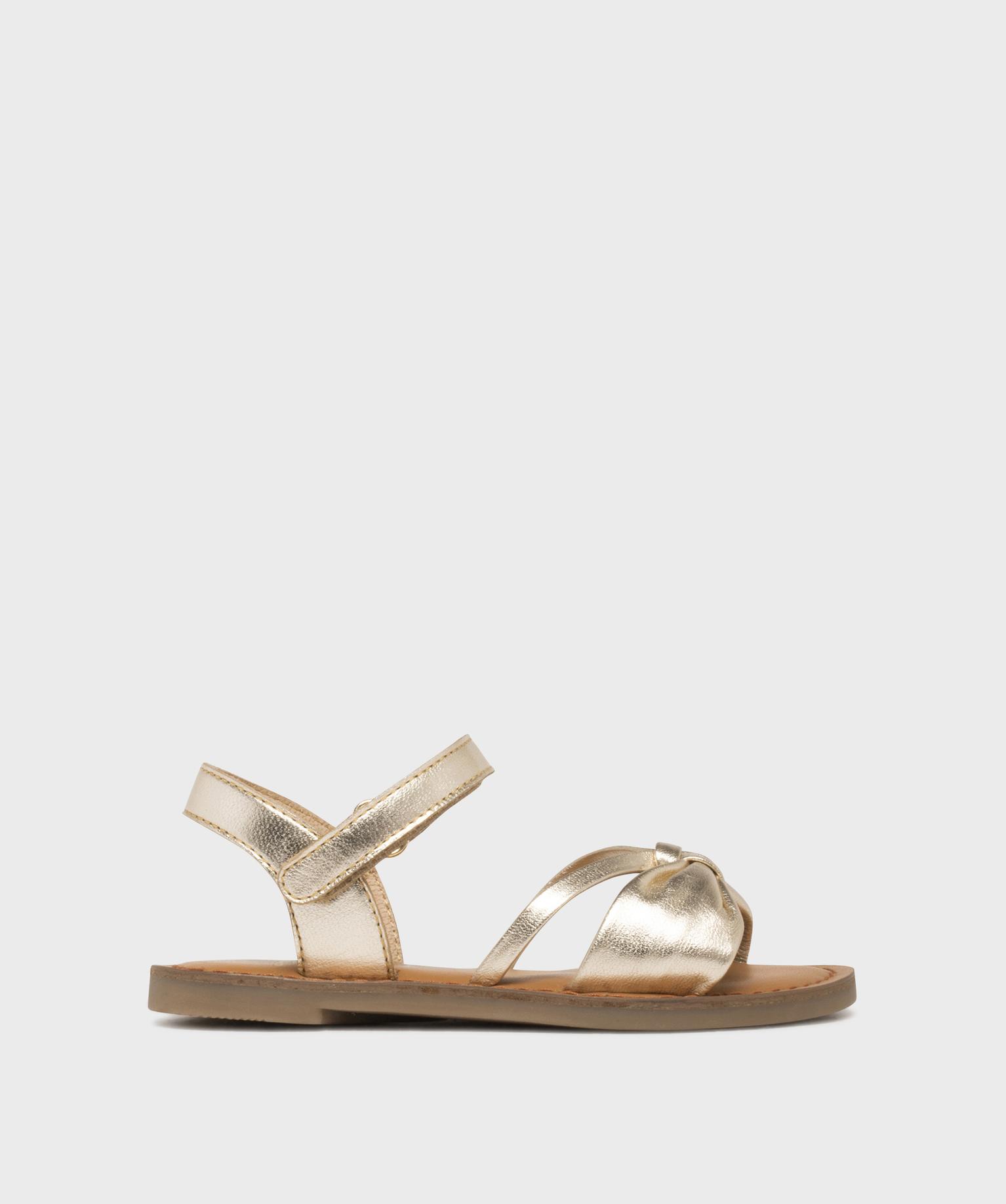 sandales en cuir brillant avec laniere nouee fille - lovely wings dore