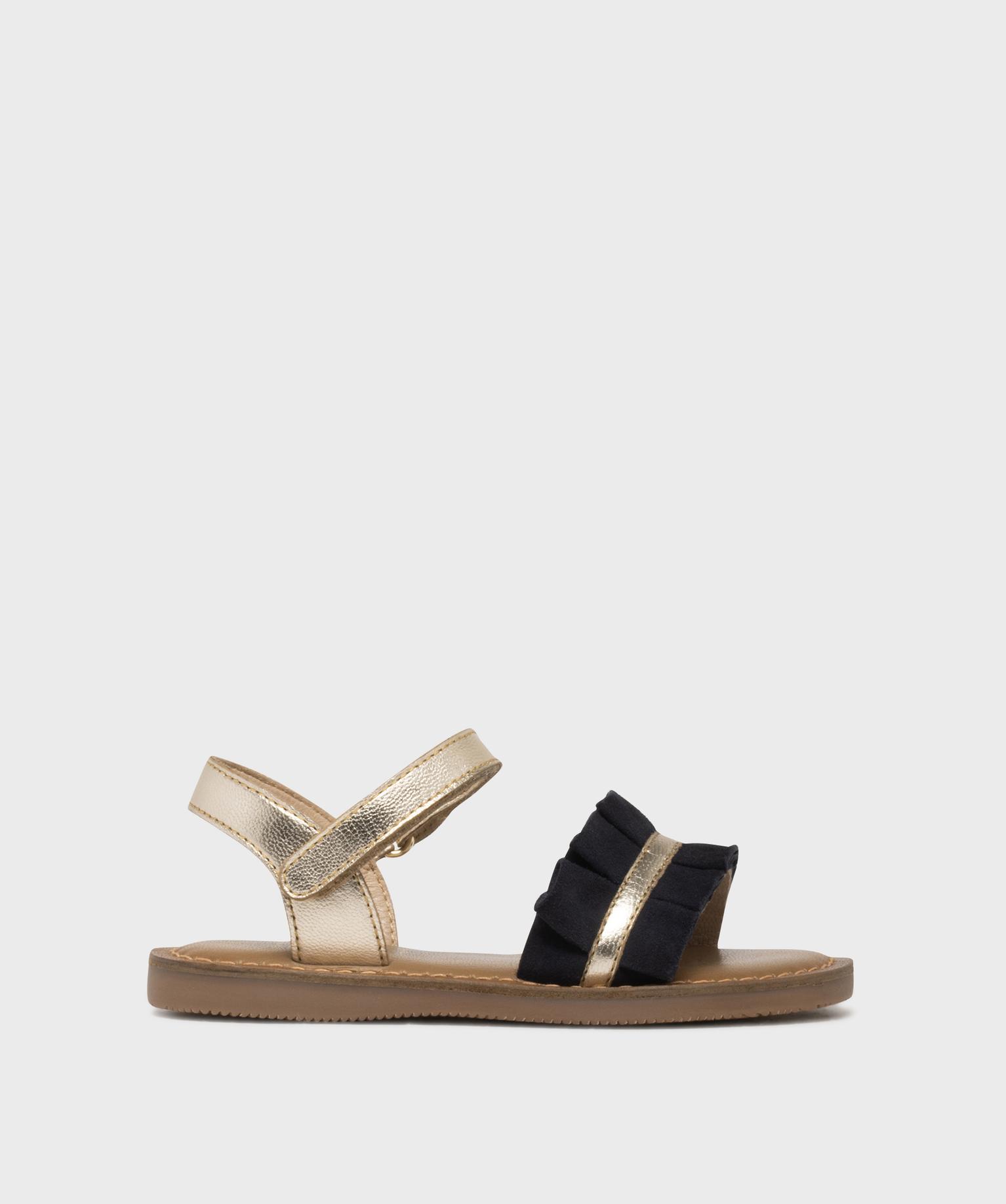 sandales en cuir brillant avec large bride fantaisie fille - lovely wings dore