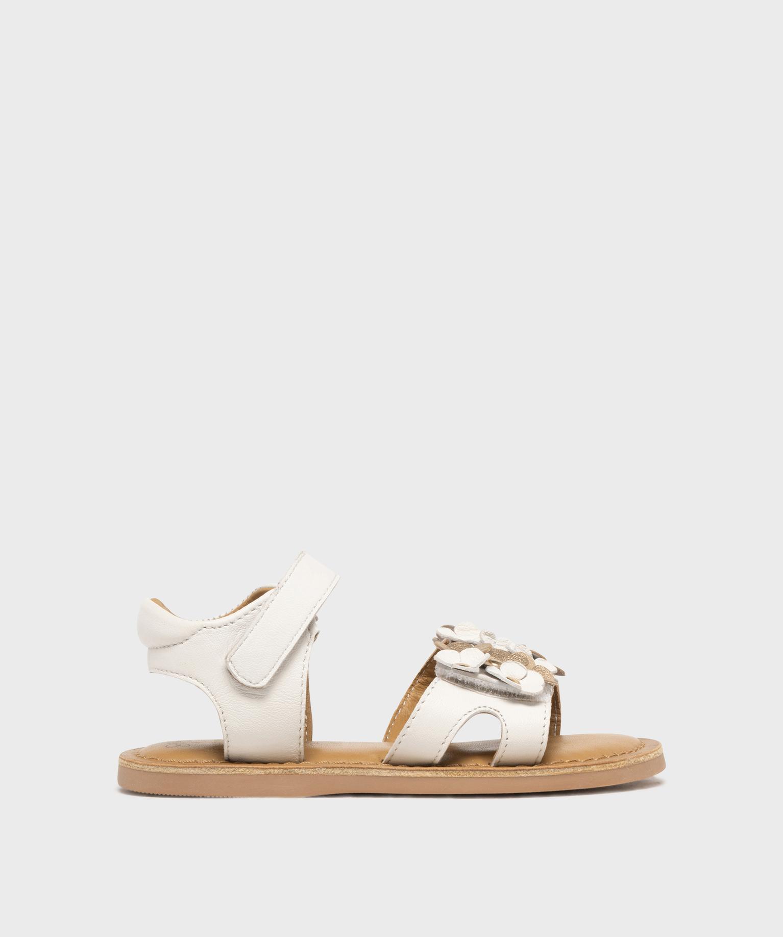 sandales en cuir avec fleurs en relief cloutees fille- lovely wings blanc standard