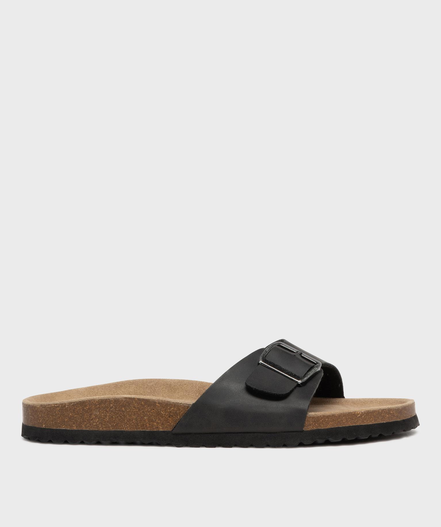 sandales mules a large bride et semelle interieure cuir homme noir standard
