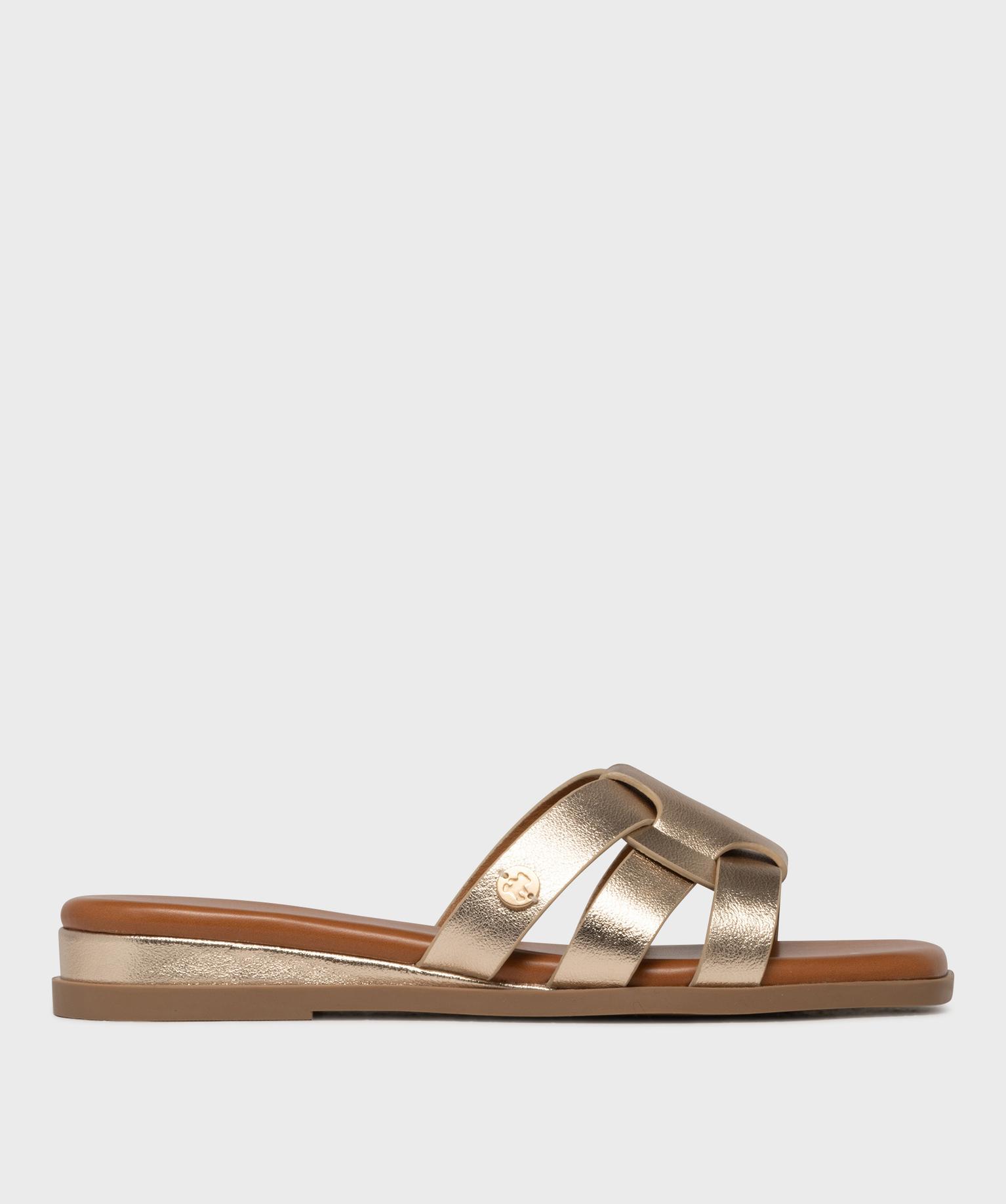 mules a talon compense et brides entrelacees femme - lulucastagnette dore