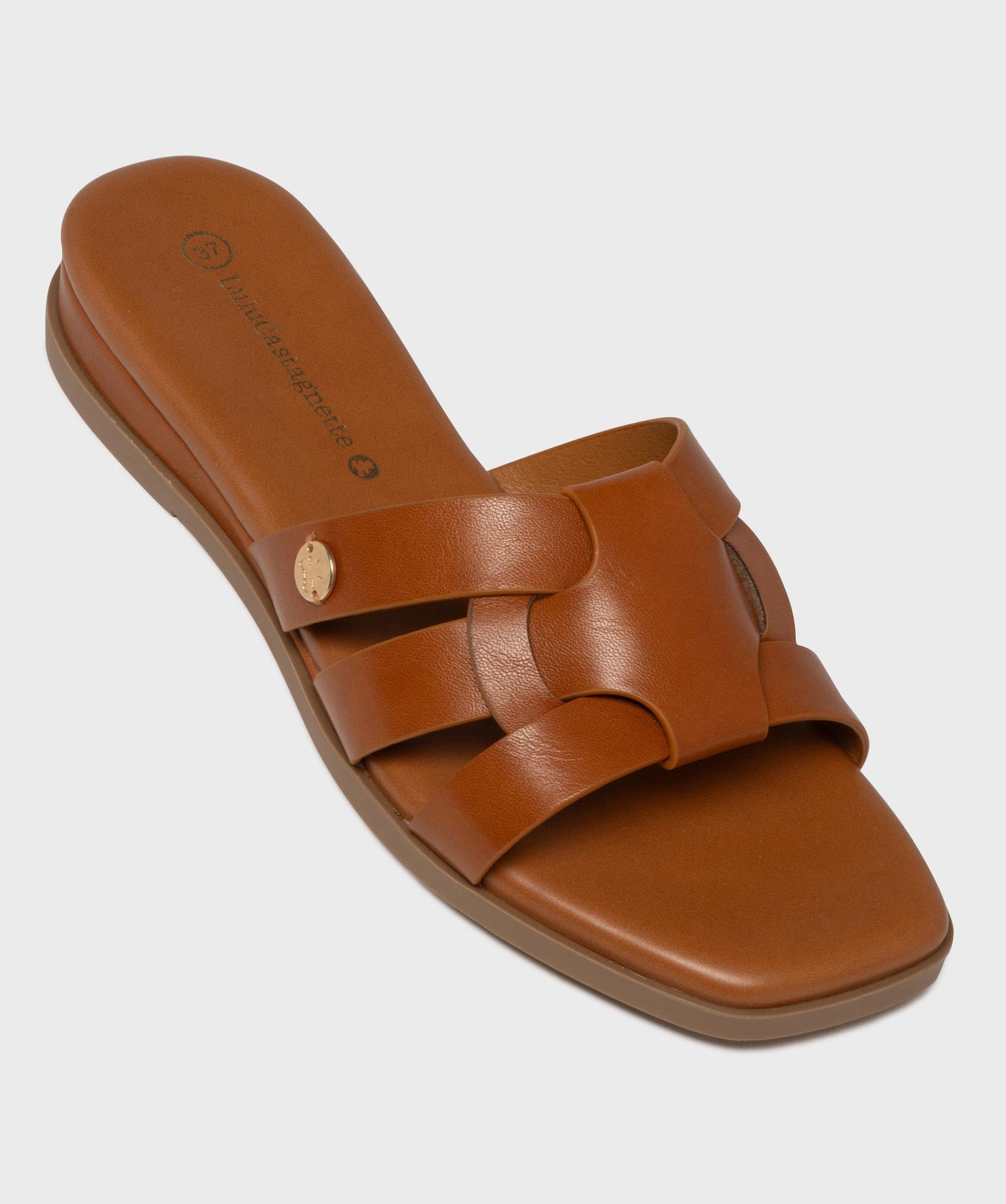mules a talon compense et brides entrelacees femme - lulucastagnette brun